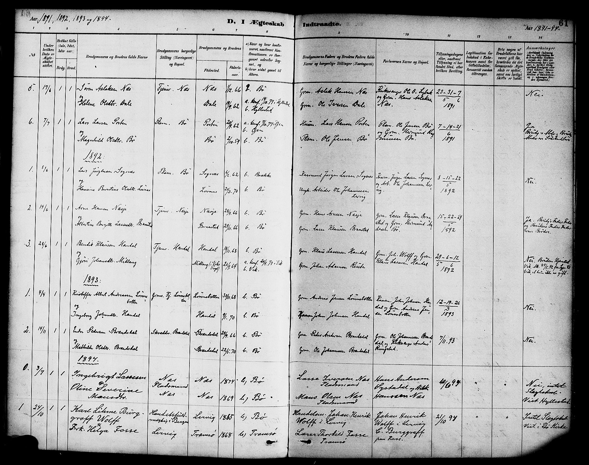 Hyllestad sokneprestembete, SAB/A-80401: Parish register (official) no. C 1, 1886-1904, p. 61