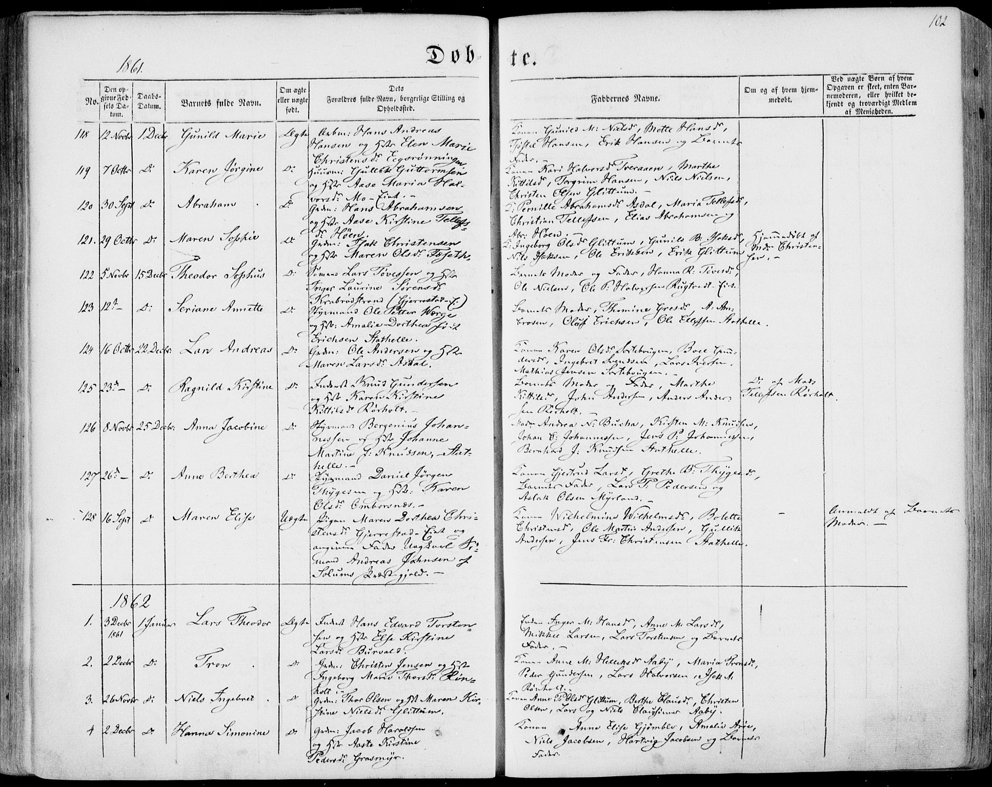 Bamble kirkebøker, SAKO/A-253/F/Fa/L0005: Parish register (official) no. I 5, 1854-1869, p. 102