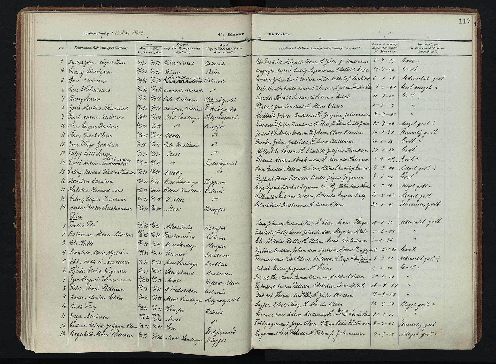 Moss prestekontor Kirkebøker, AV/SAO-A-2003/F/Fc/L0003: Parish register (official) no. III 3, 1906-1914, p. 117