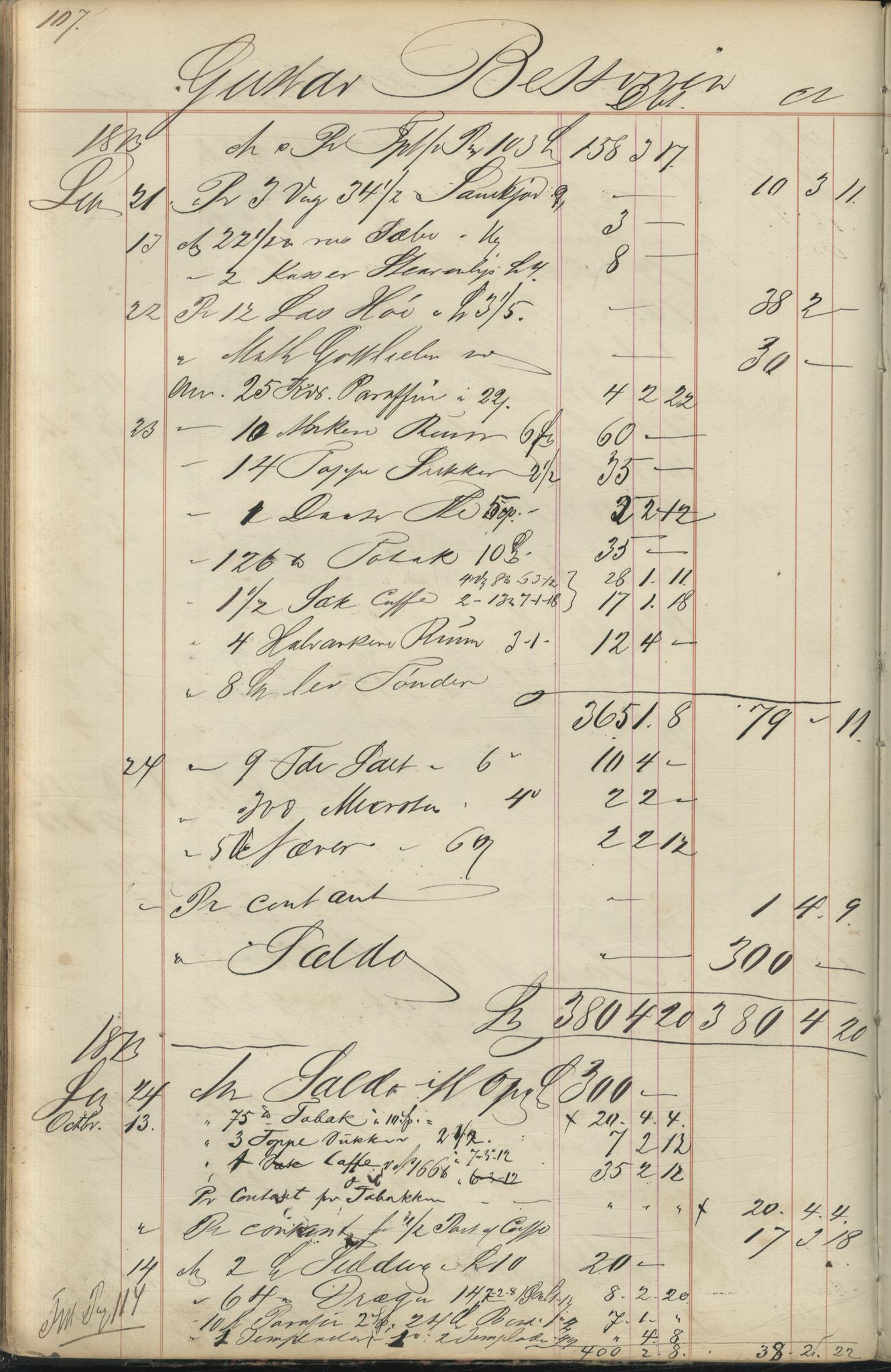 Brodtkorb handel A/S, VAMU/A-0001/F/Fc/L0001/0001: Konto for kvener og nordmenn på Kolahalvøya  / Conto for Kvæner og Nordmænd paa Russefinmarken No 1, 1868-1894, p. 107