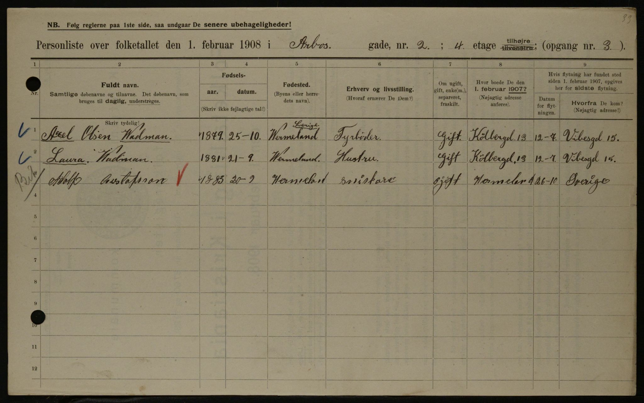 OBA, Municipal Census 1908 for Kristiania, 1908, p. 2013