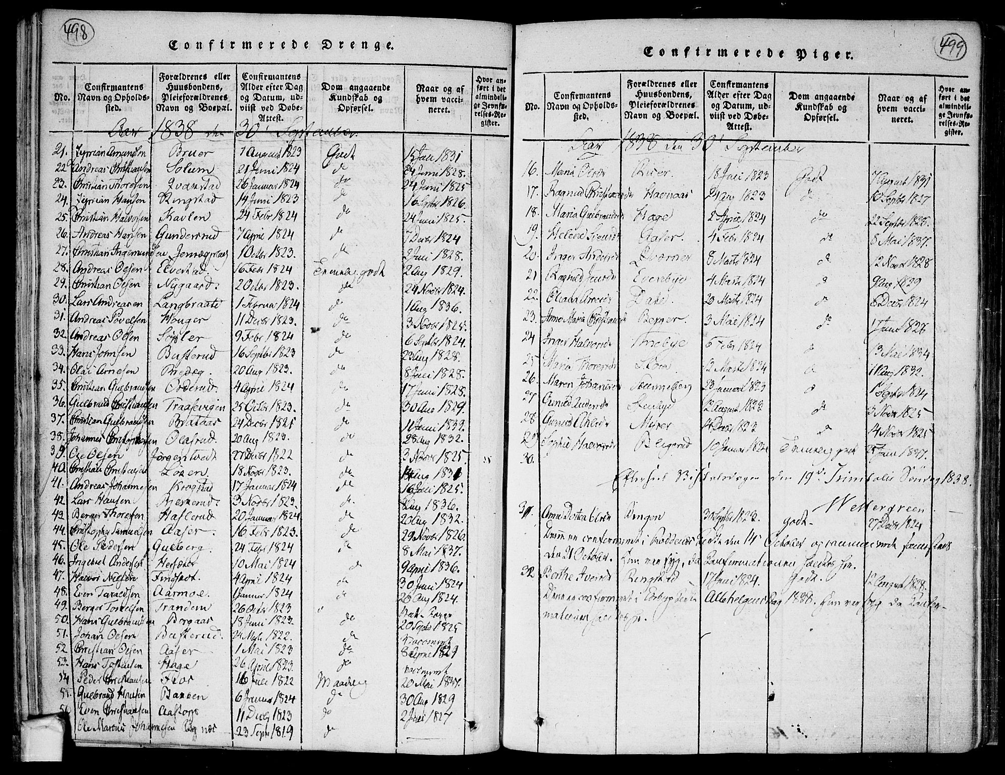 Trøgstad prestekontor Kirkebøker, AV/SAO-A-10925/F/Fa/L0006: Parish register (official) no. I 6, 1815-1844, p. 498-499