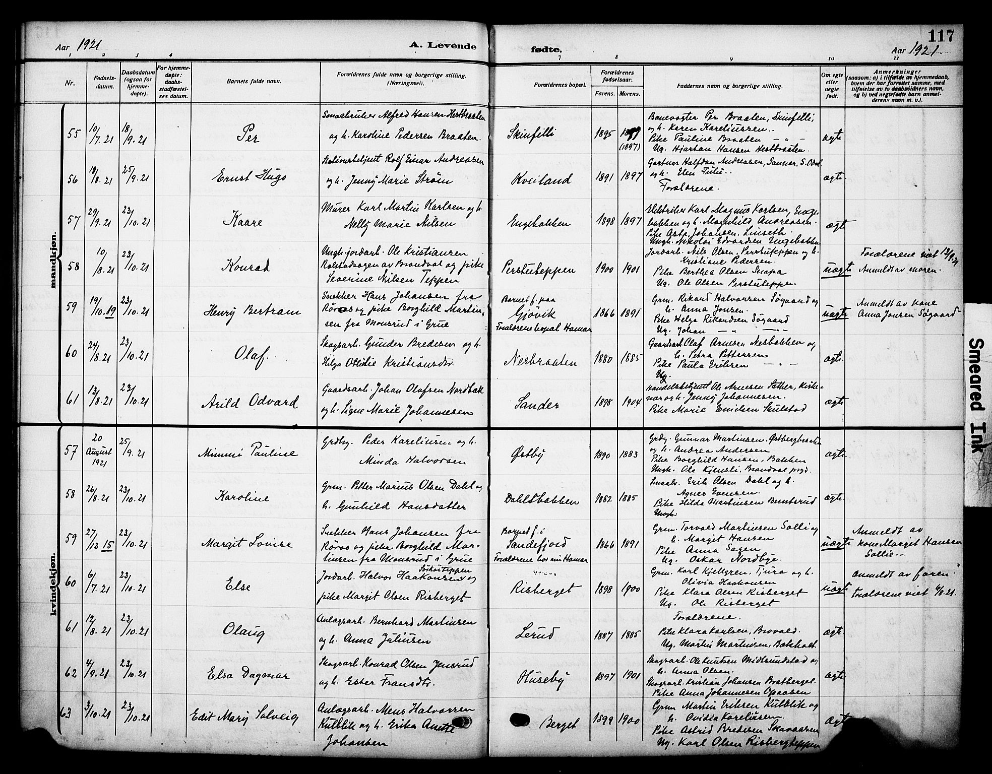 Grue prestekontor, SAH/PREST-036/H/Ha/Haa/L0015: Parish register (official) no. 15, 1911-1922, p. 117