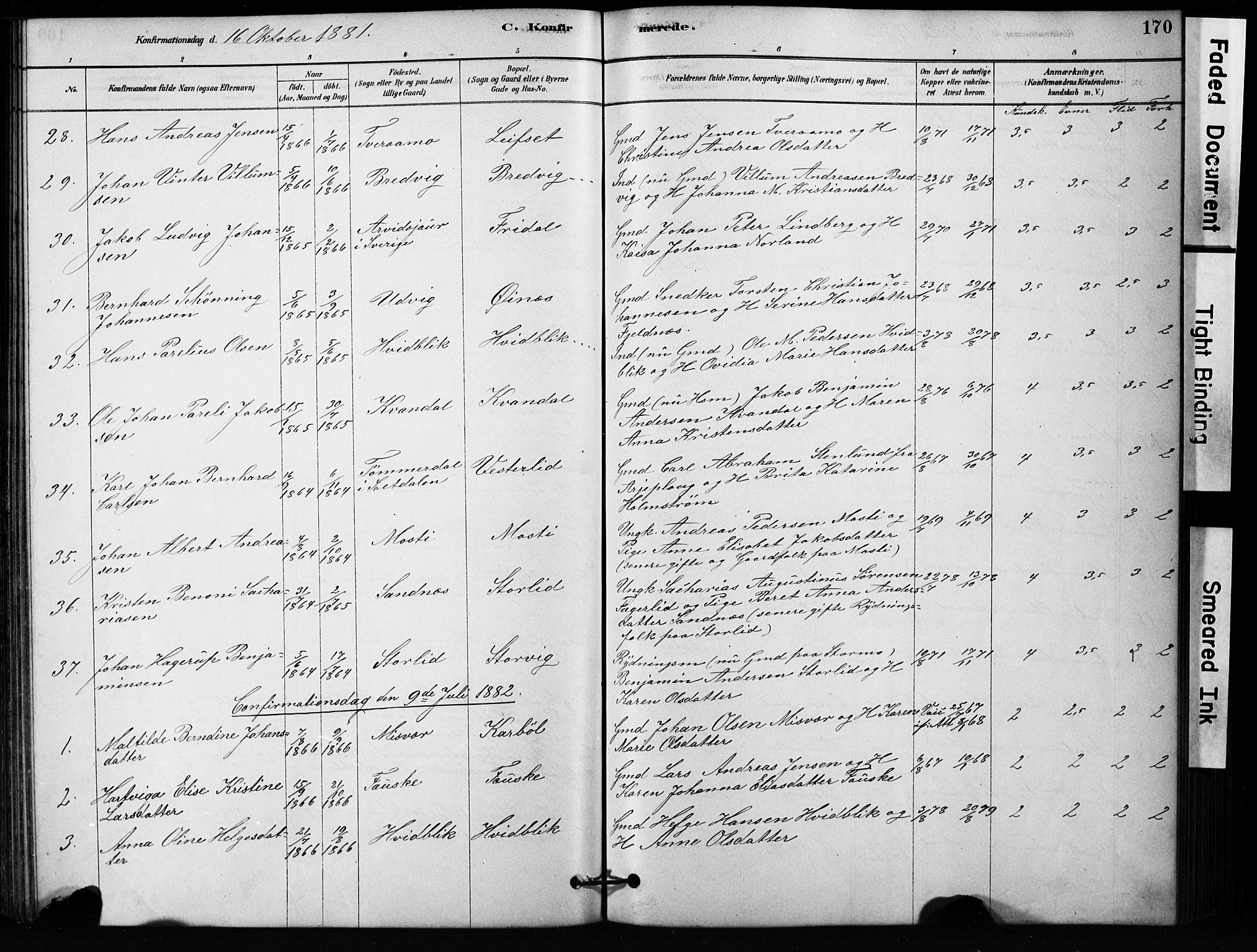 Ministerialprotokoller, klokkerbøker og fødselsregistre - Nordland, AV/SAT-A-1459/852/L0754: Parish register (copy) no. 852C05, 1878-1894, p. 170