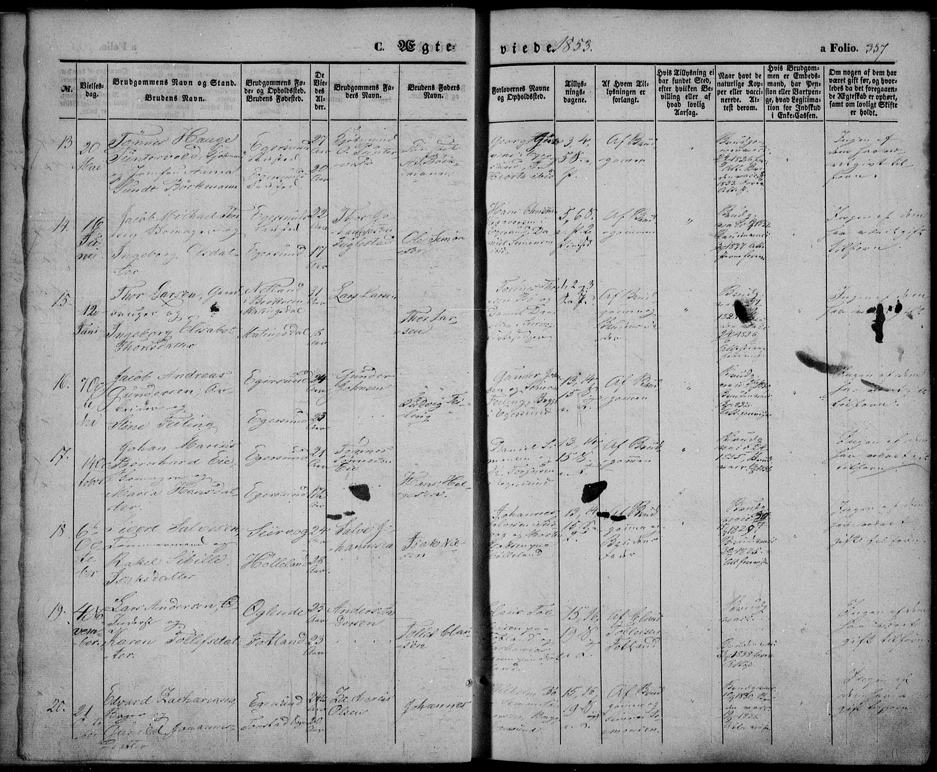 Eigersund sokneprestkontor, AV/SAST-A-101807/S08/L0013: Parish register (official) no. A 12.2, 1850-1865, p. 357