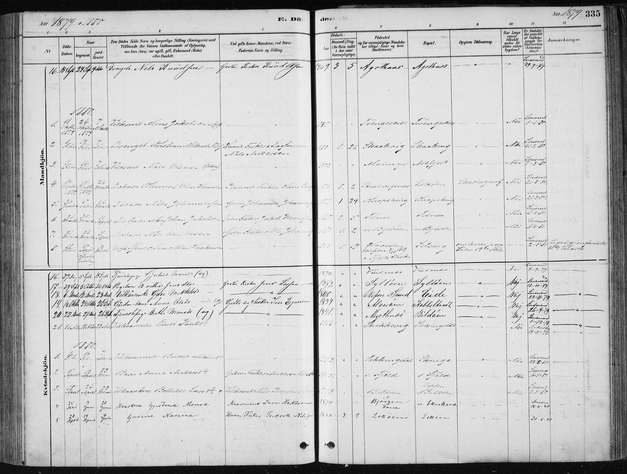 Fjell sokneprestembete, SAB/A-75301/H/Haa: Parish register (official) no. A  8, 1878-1898, p. 335