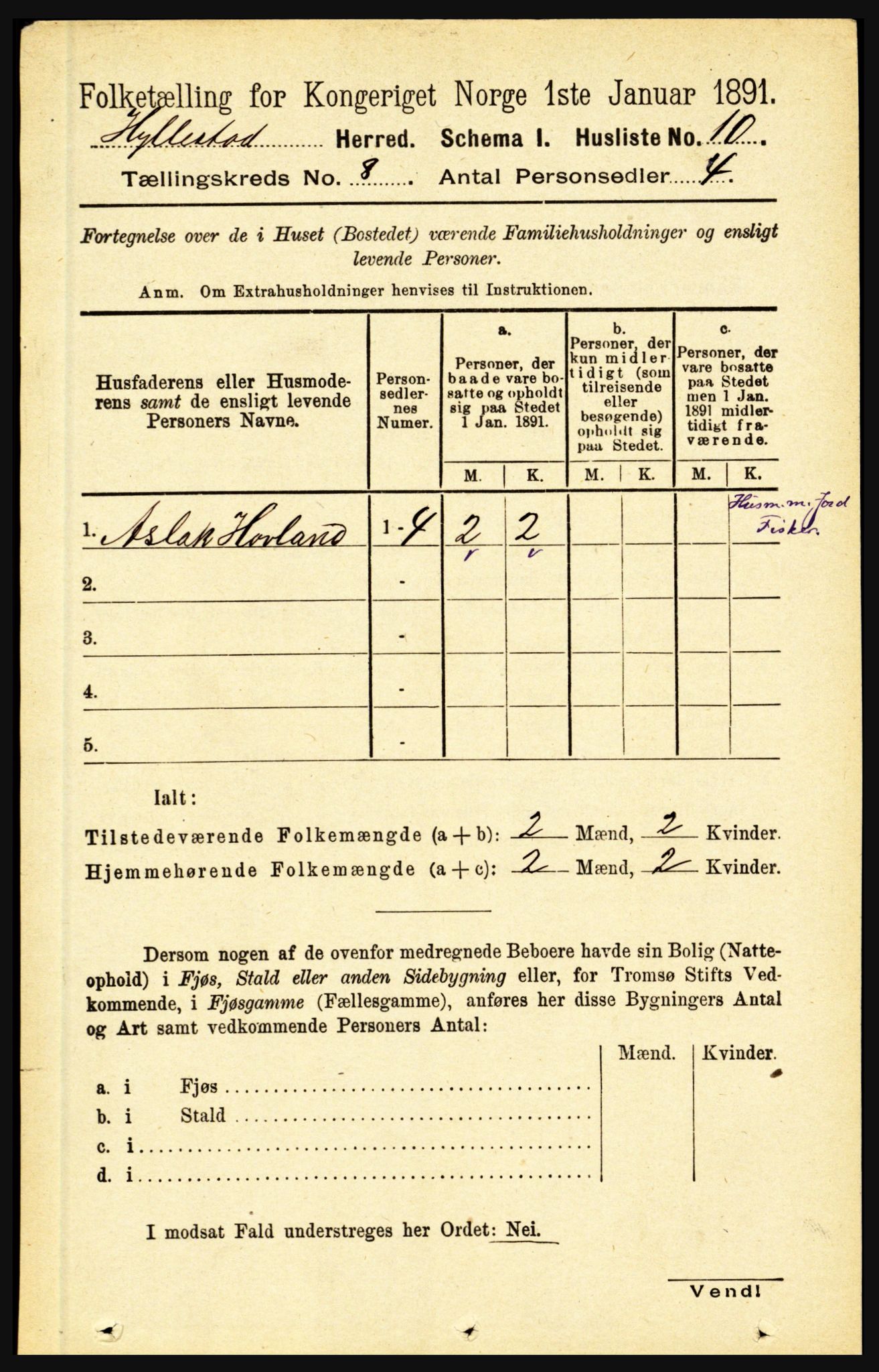 RA, 1891 census for 1413 Hyllestad, 1891, p. 1289