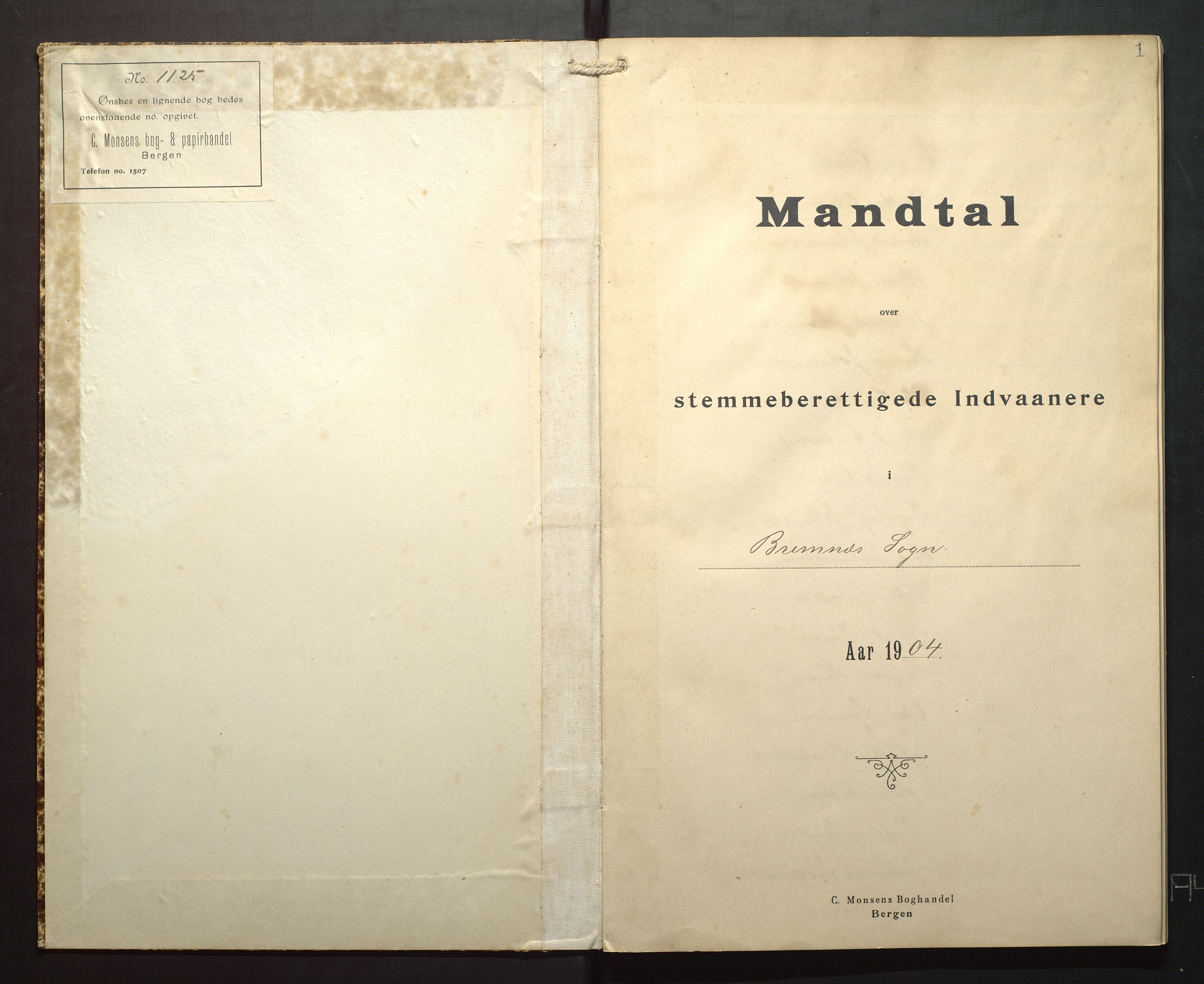 Finnaas kommune. Valstyret, IKAH/1218a-011/F/Fa/L0004: Manntal over røysteføre i Bremnes sokn, 1904, p. 1