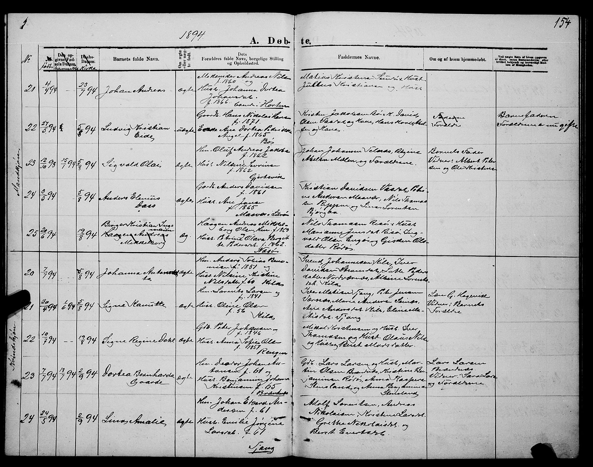 Ministerialprotokoller, klokkerbøker og fødselsregistre - Nordland, AV/SAT-A-1459/841/L0620: Parish register (copy) no. 841C04, 1877-1896, p. 154