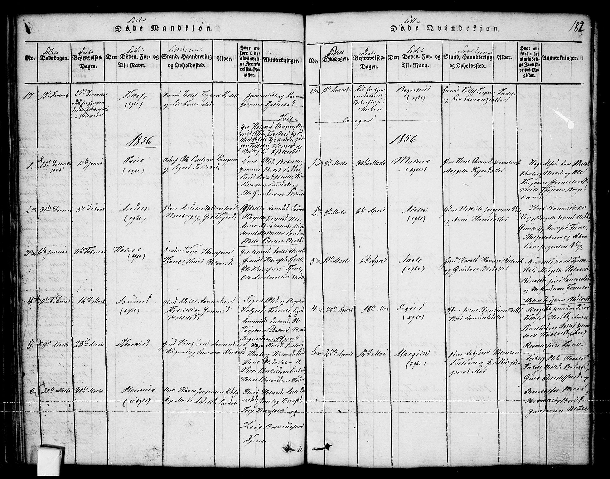 Nissedal kirkebøker, SAKO/A-288/G/Ga/L0001: Parish register (copy) no. I 1, 1814-1860, p. 182