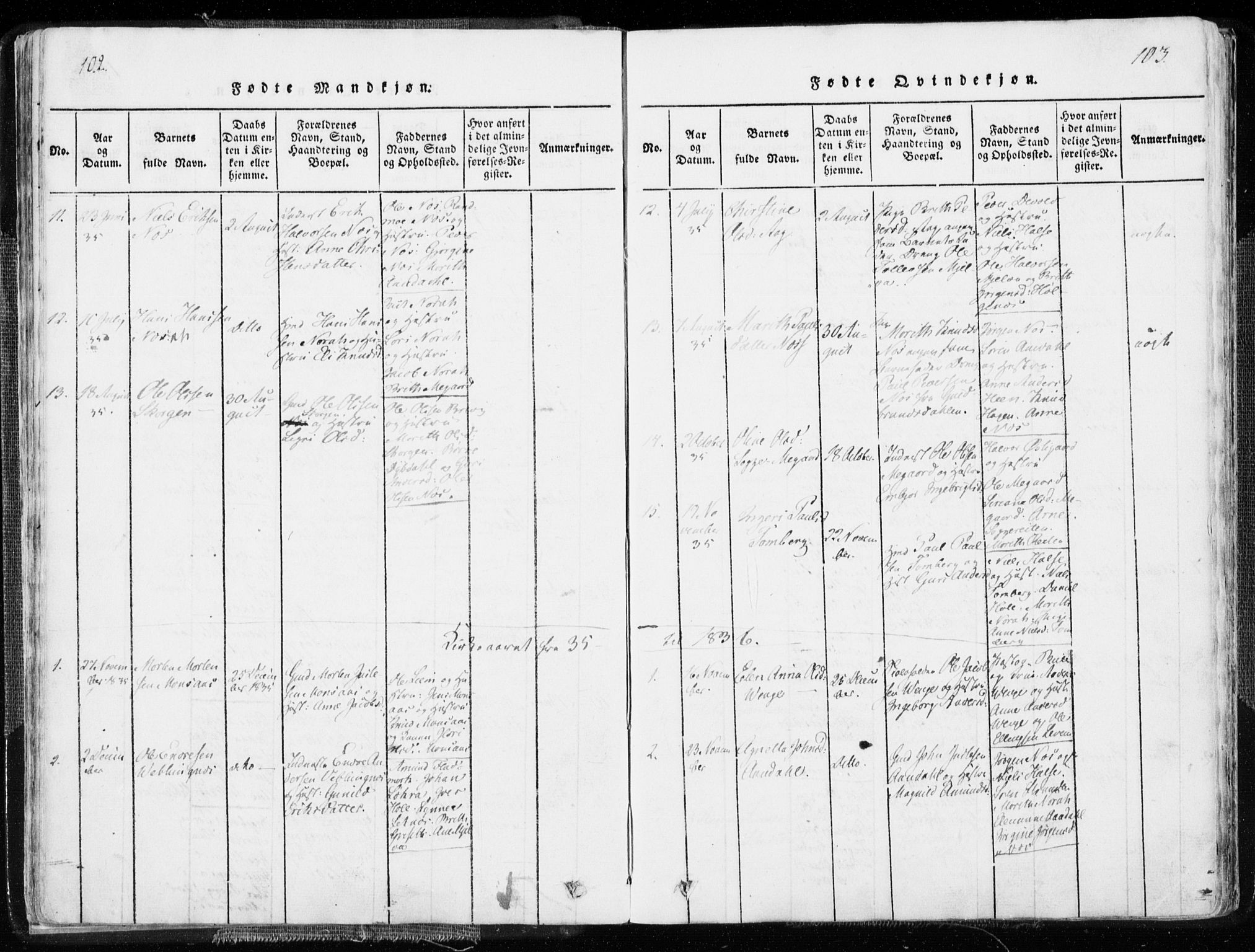Ministerialprotokoller, klokkerbøker og fødselsregistre - Møre og Romsdal, SAT/A-1454/544/L0571: Parish register (official) no. 544A04, 1818-1853, p. 102-103