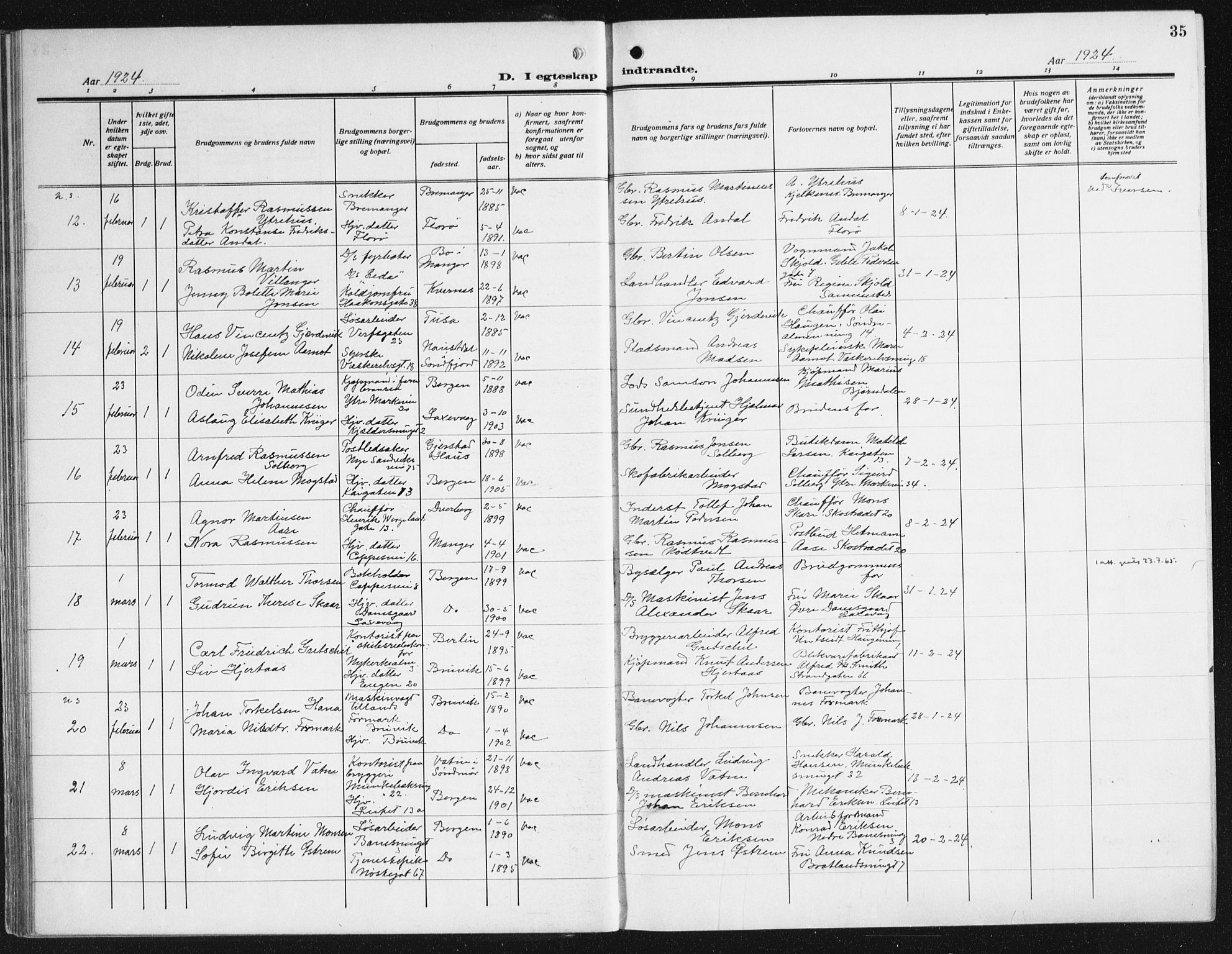 Domkirken sokneprestembete, AV/SAB-A-74801/H/Haa/L0039: Parish register (official) no. D 6, 1921-1937, p. 35