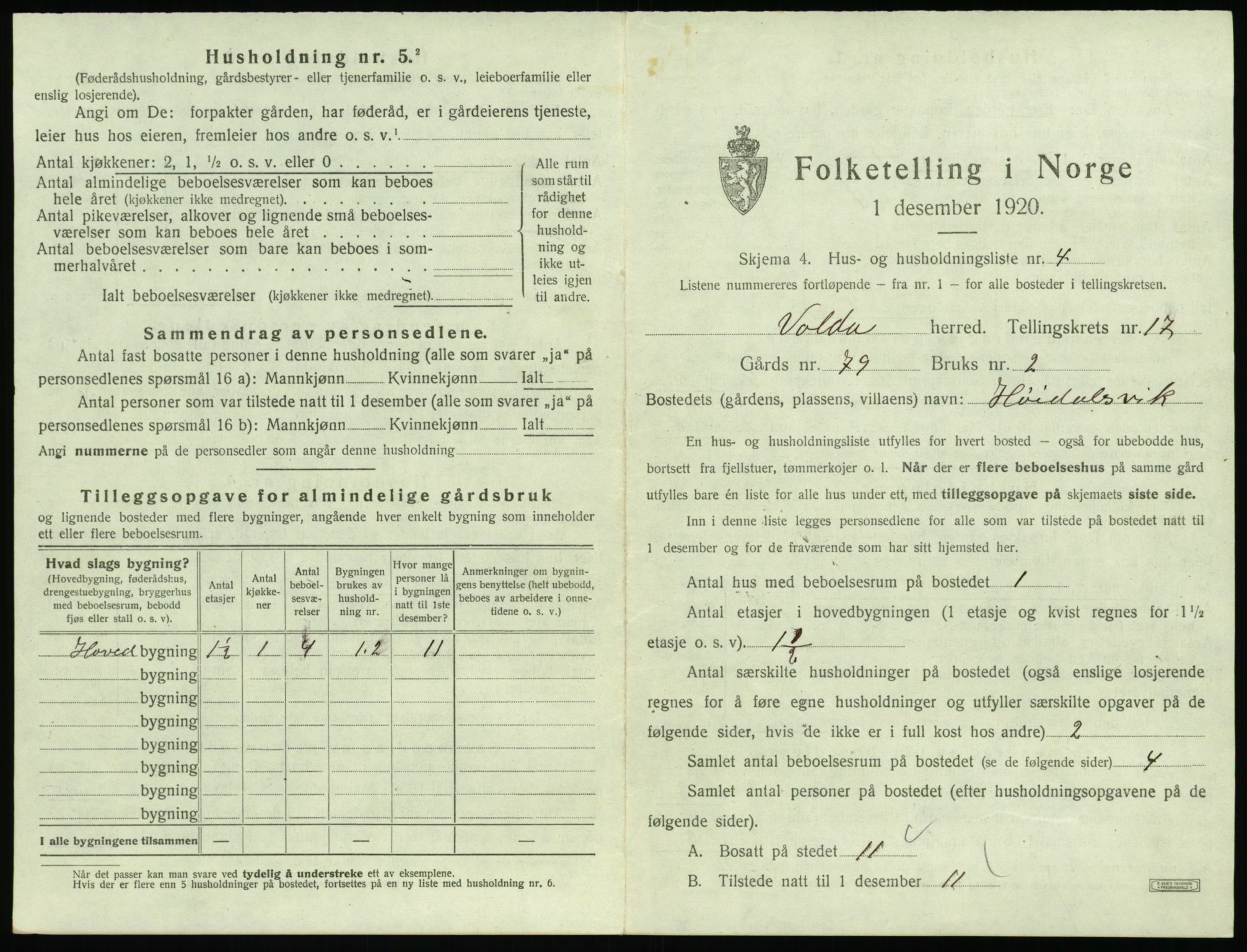 SAT, 1920 census for Volda, 1920, p. 1246