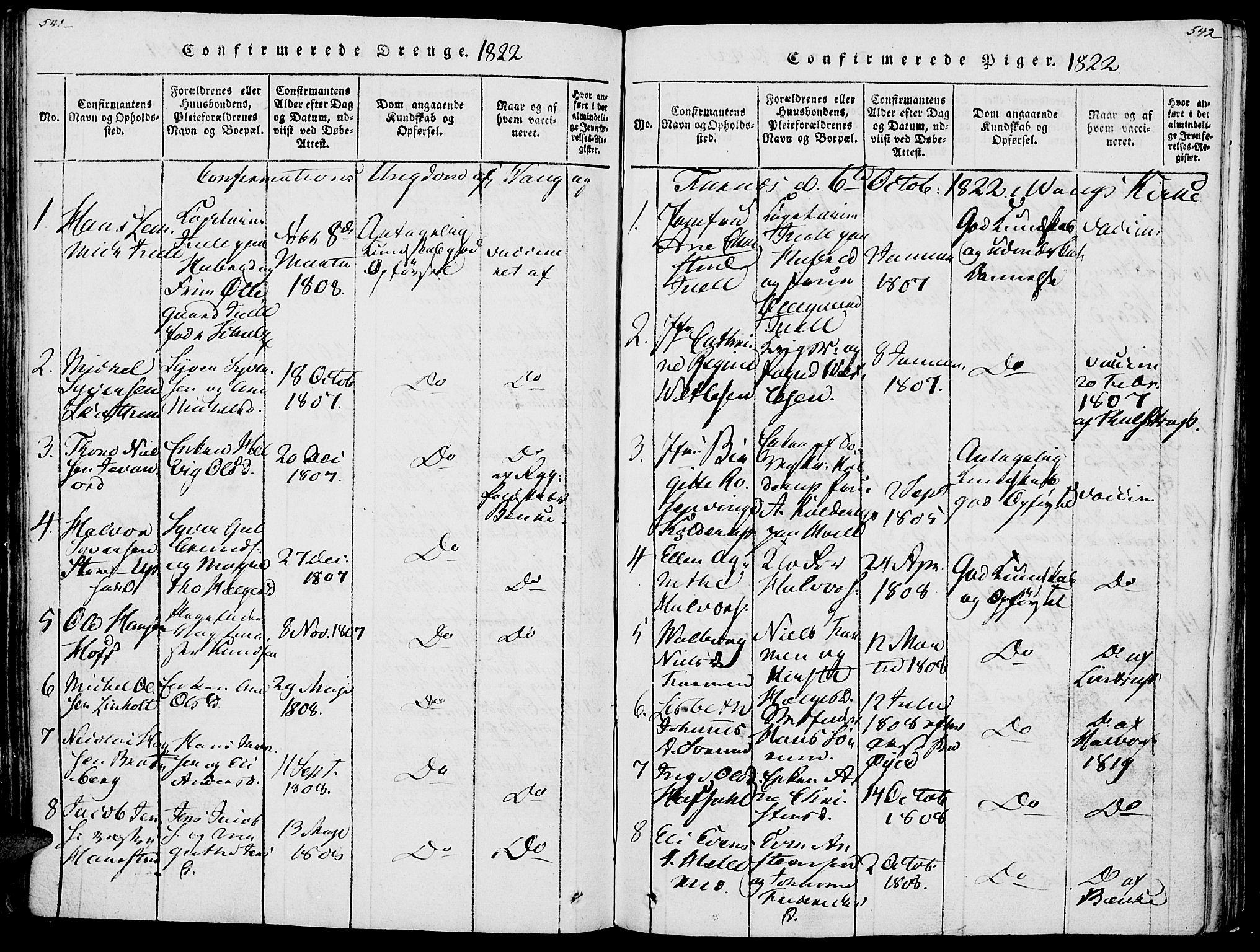 Vang prestekontor, Hedmark, SAH/PREST-008/H/Ha/Haa/L0007: Parish register (official) no. 7, 1813-1826, p. 541-542