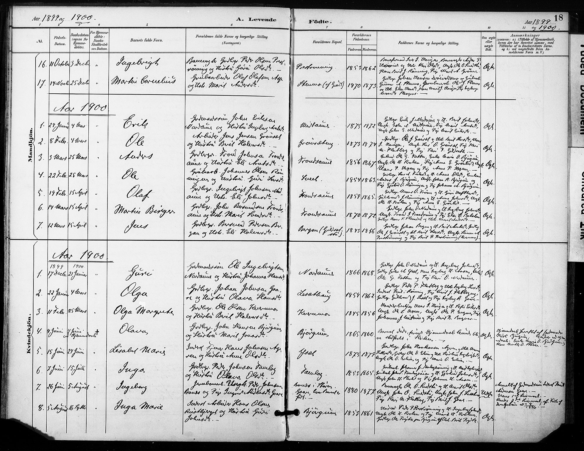 Ministerialprotokoller, klokkerbøker og fødselsregistre - Sør-Trøndelag, SAT/A-1456/685/L0973: Parish register (official) no. 685A10, 1891-1907, p. 18