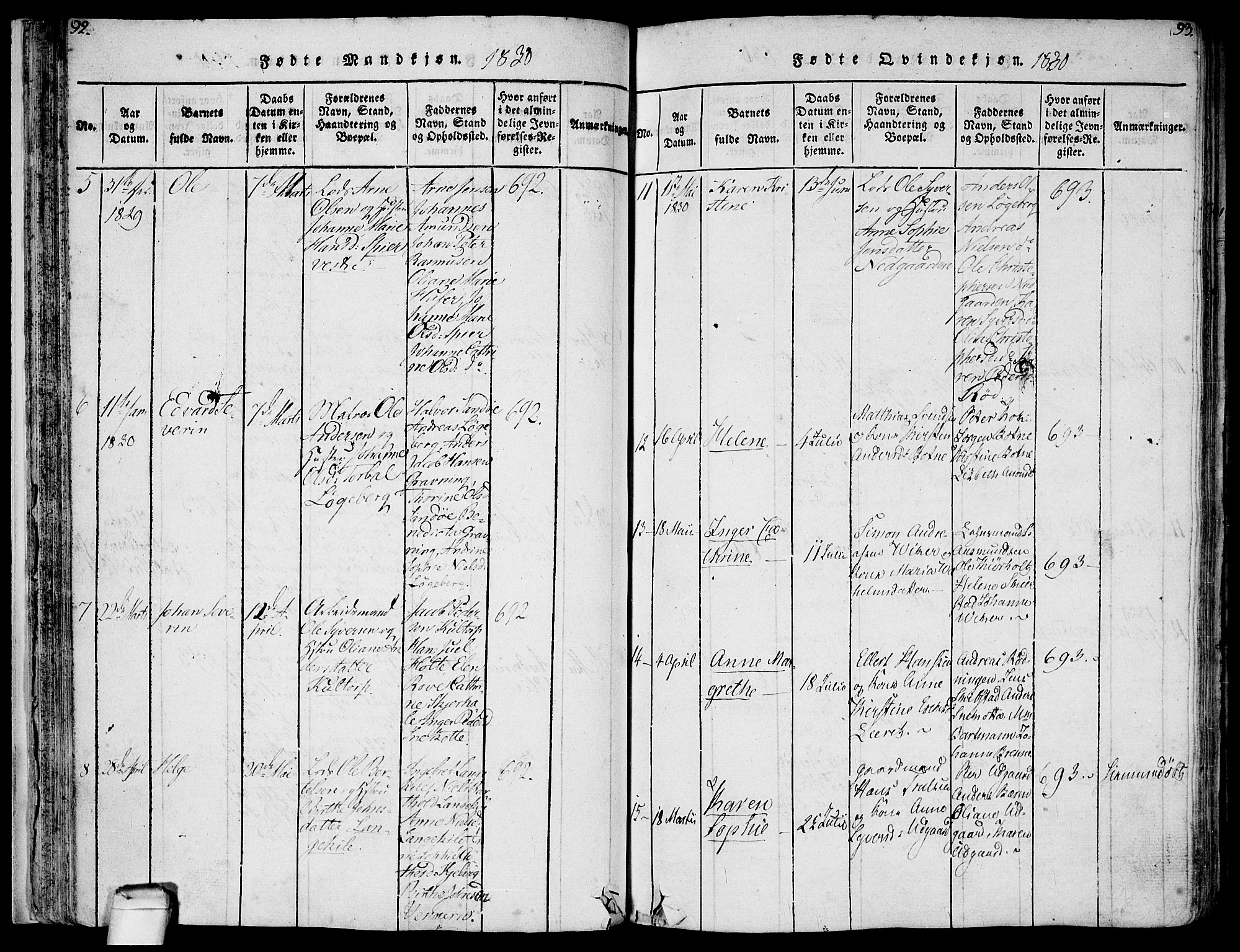 Hvaler prestekontor Kirkebøker, SAO/A-2001/F/Fa/L0005: Parish register (official) no. I 5, 1816-1845, p. 92-93