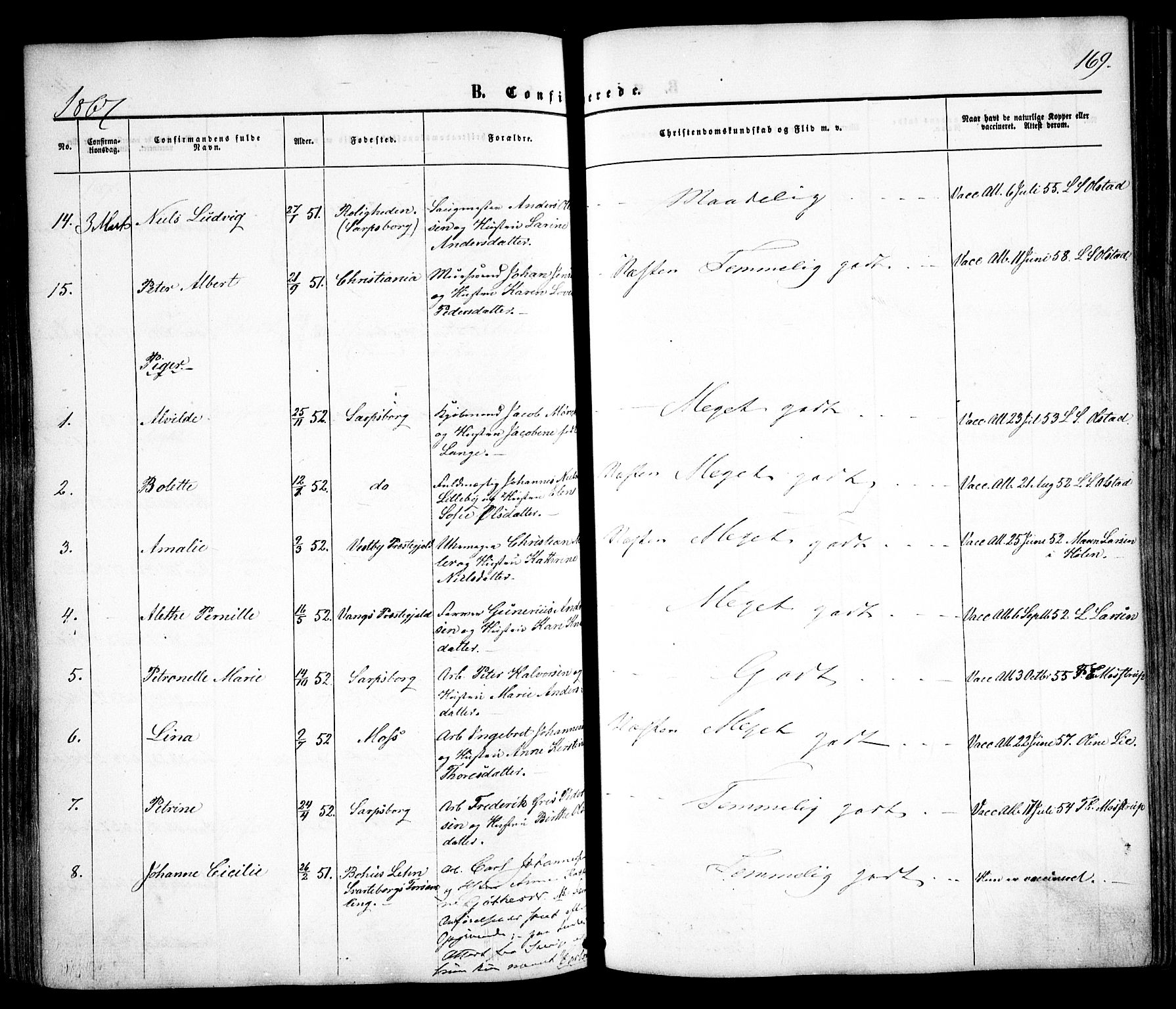 Sarpsborg prestekontor Kirkebøker, AV/SAO-A-2006/F/Fa/L0001: Parish register (official) no. 1, 1859-1868, p. 169