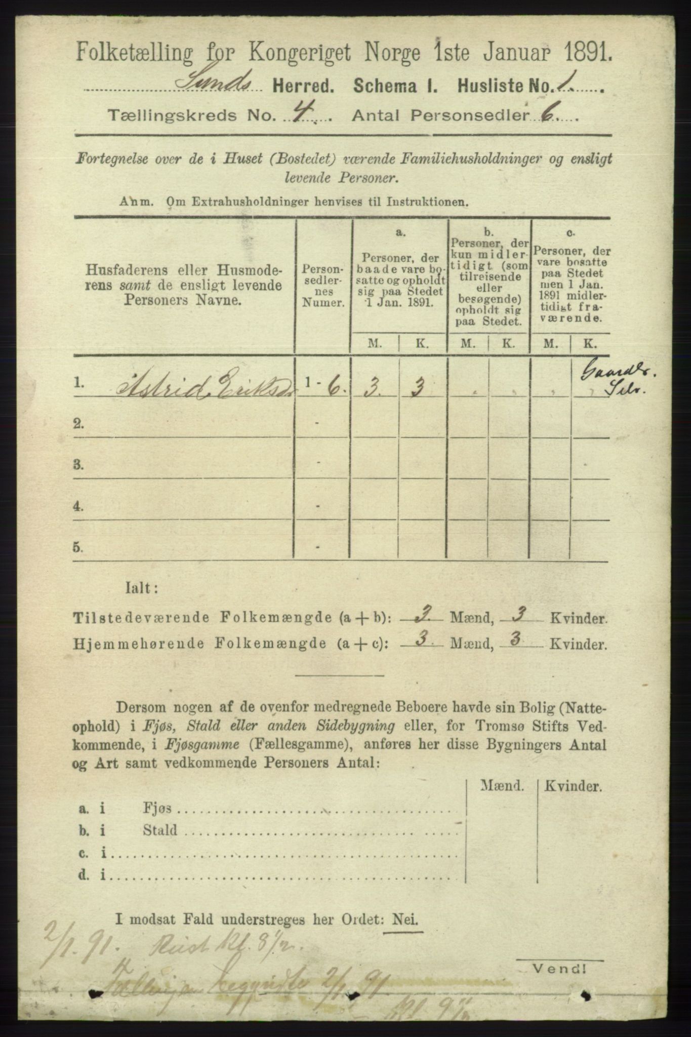 RA, 1891 census for 1245 Sund, 1891, p. 1777