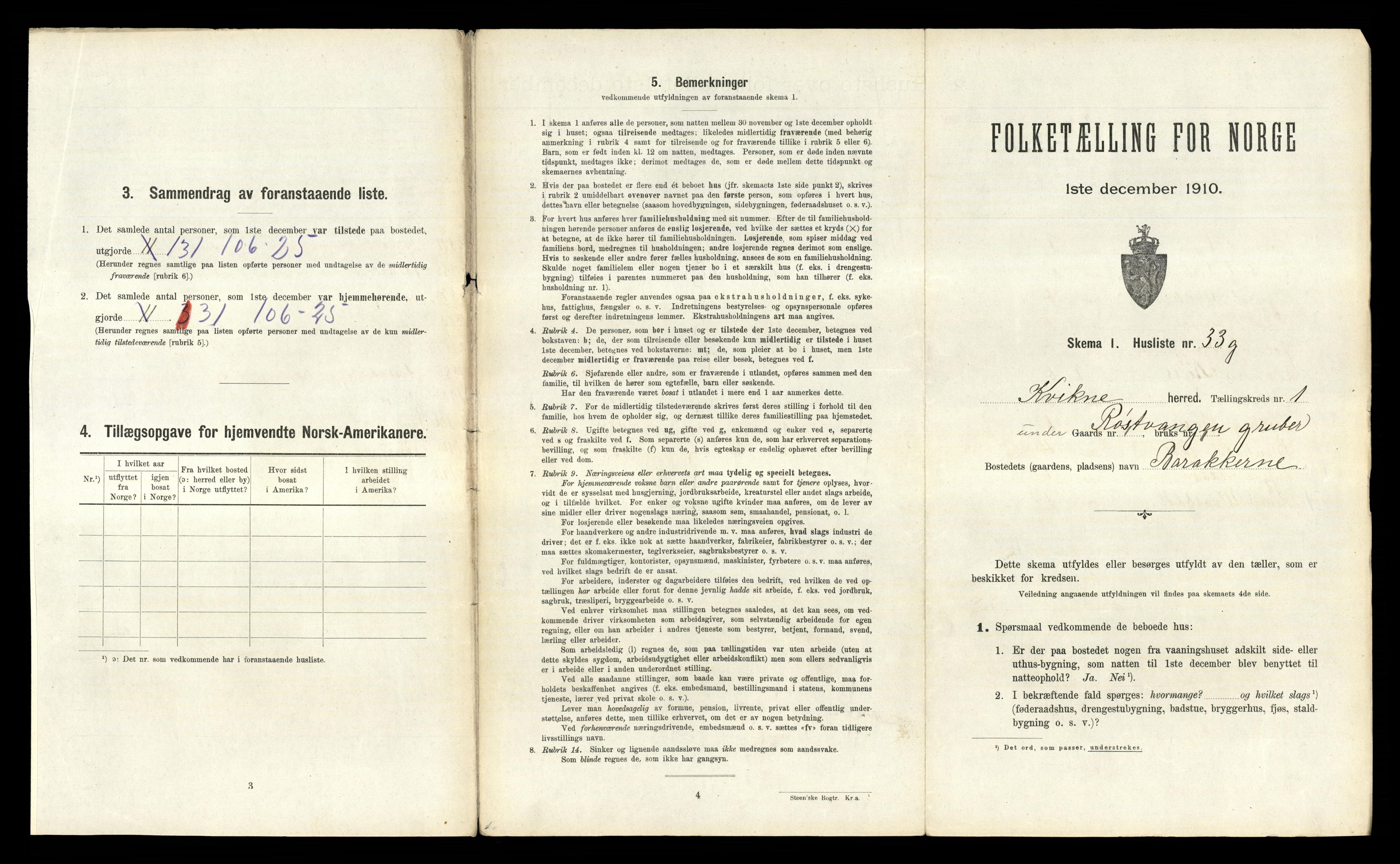 RA, 1910 census for Kvikne, 1910, p. 103