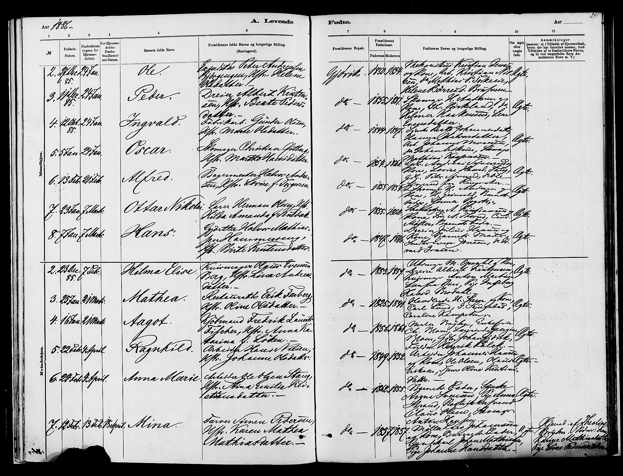 Vardal prestekontor, SAH/PREST-100/H/Ha/Haa/L0008: Parish register (official) no. 8, 1878-1890, p. 241