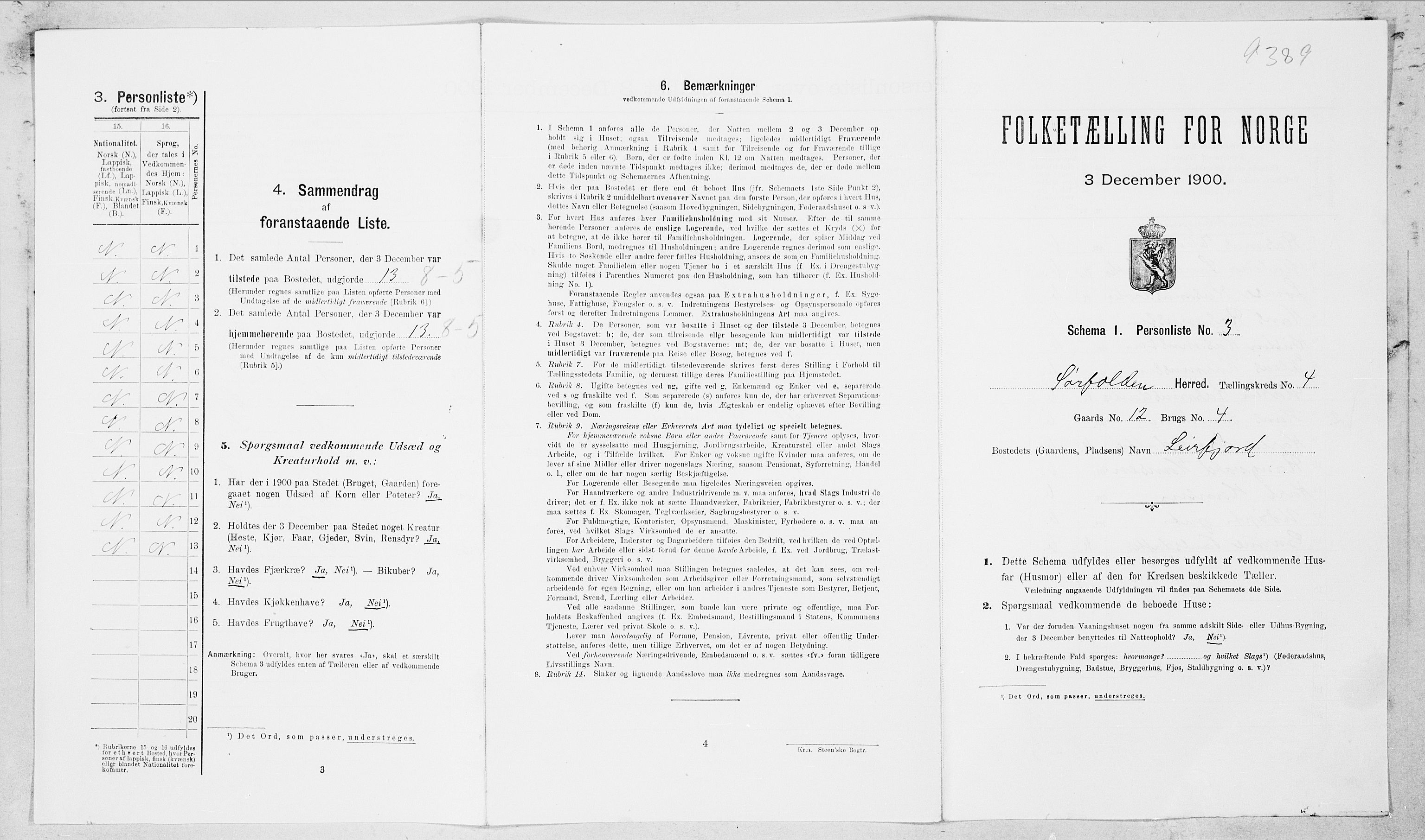 SAT, 1900 census for Sørfold, 1900, p. 160
