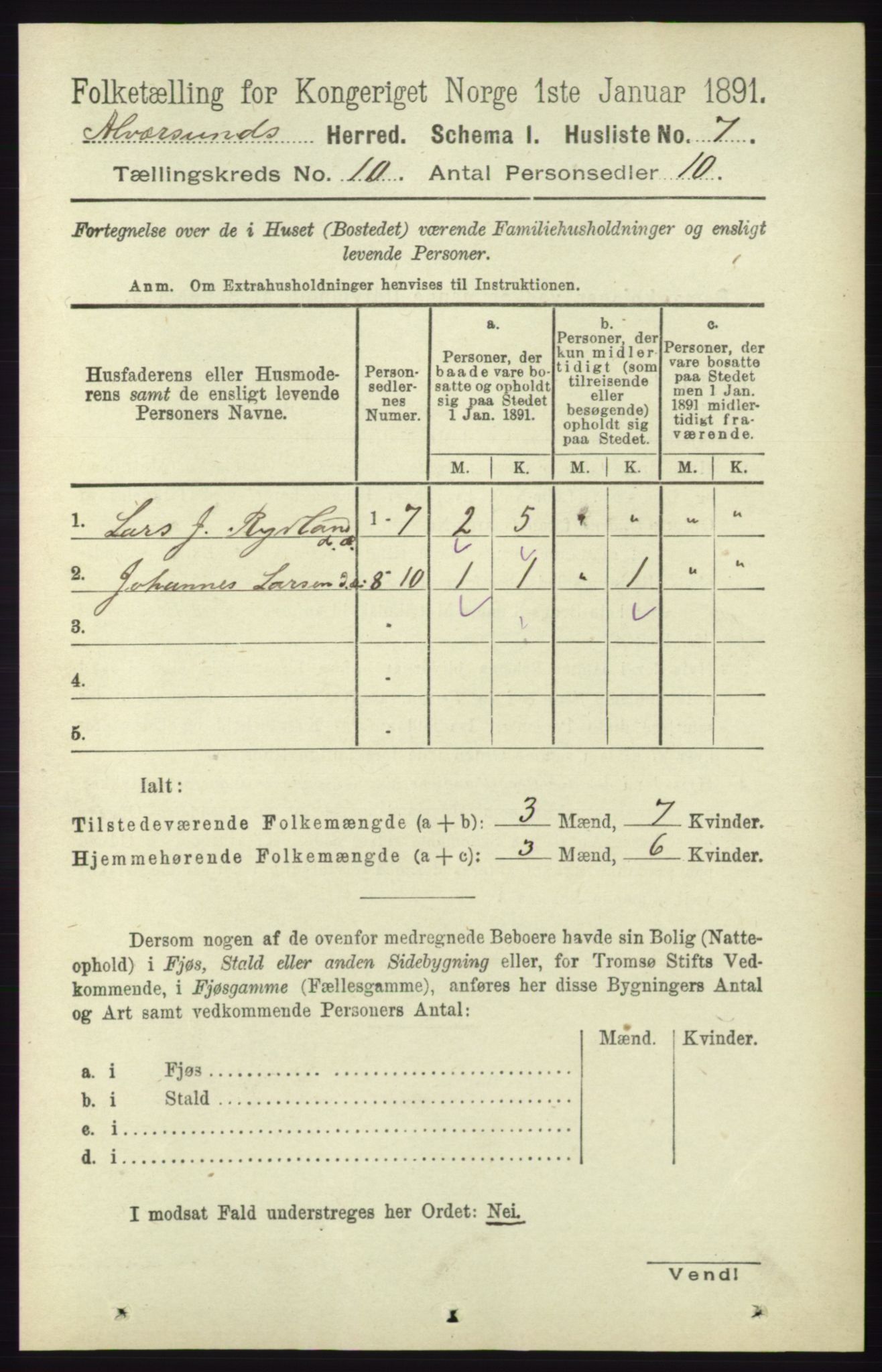 RA, 1891 census for 1257 Alversund, 1891, p. 3435