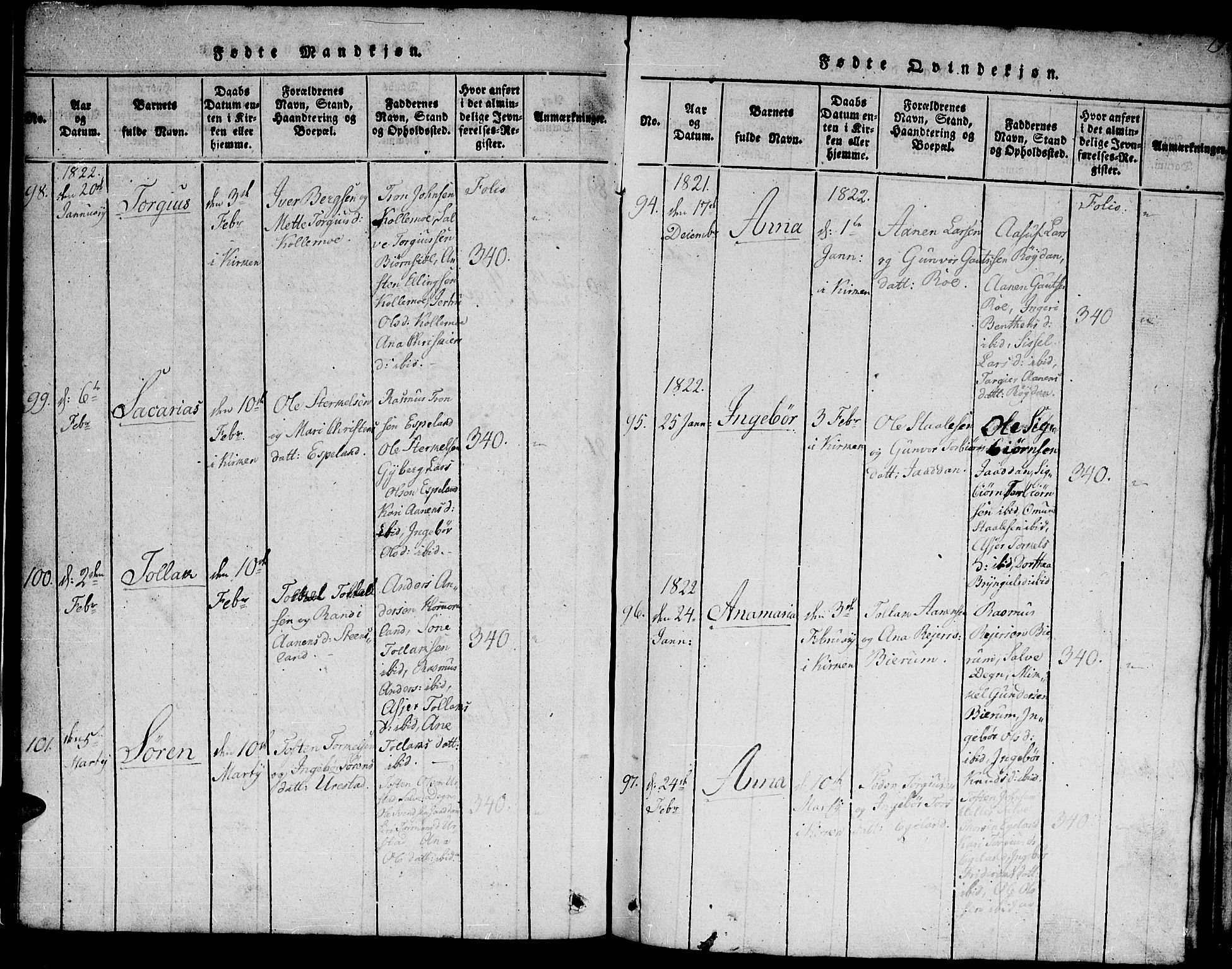 Hægebostad sokneprestkontor, SAK/1111-0024/F/Fb/Fba/L0001: Parish register (copy) no. B 1, 1815-1844, p. 19