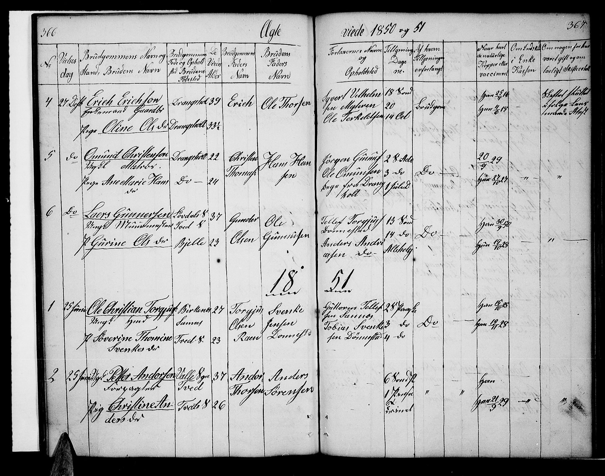 Tveit sokneprestkontor, SAK/1111-0043/F/Fb/L0002: Parish register (copy) no. B 2, 1835-1854, p. 366-367