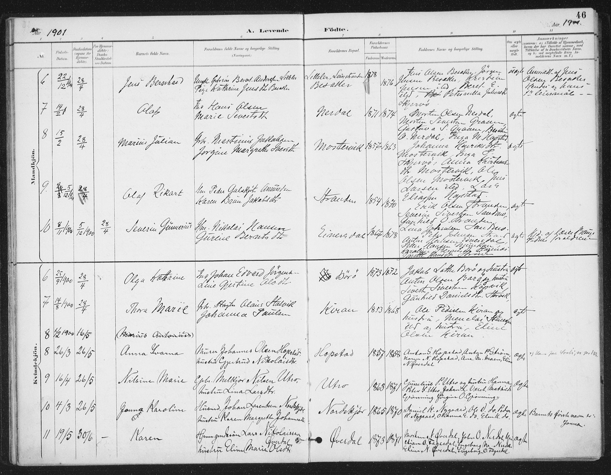 Ministerialprotokoller, klokkerbøker og fødselsregistre - Sør-Trøndelag, SAT/A-1456/657/L0708: Parish register (official) no. 657A09, 1894-1904, p. 46