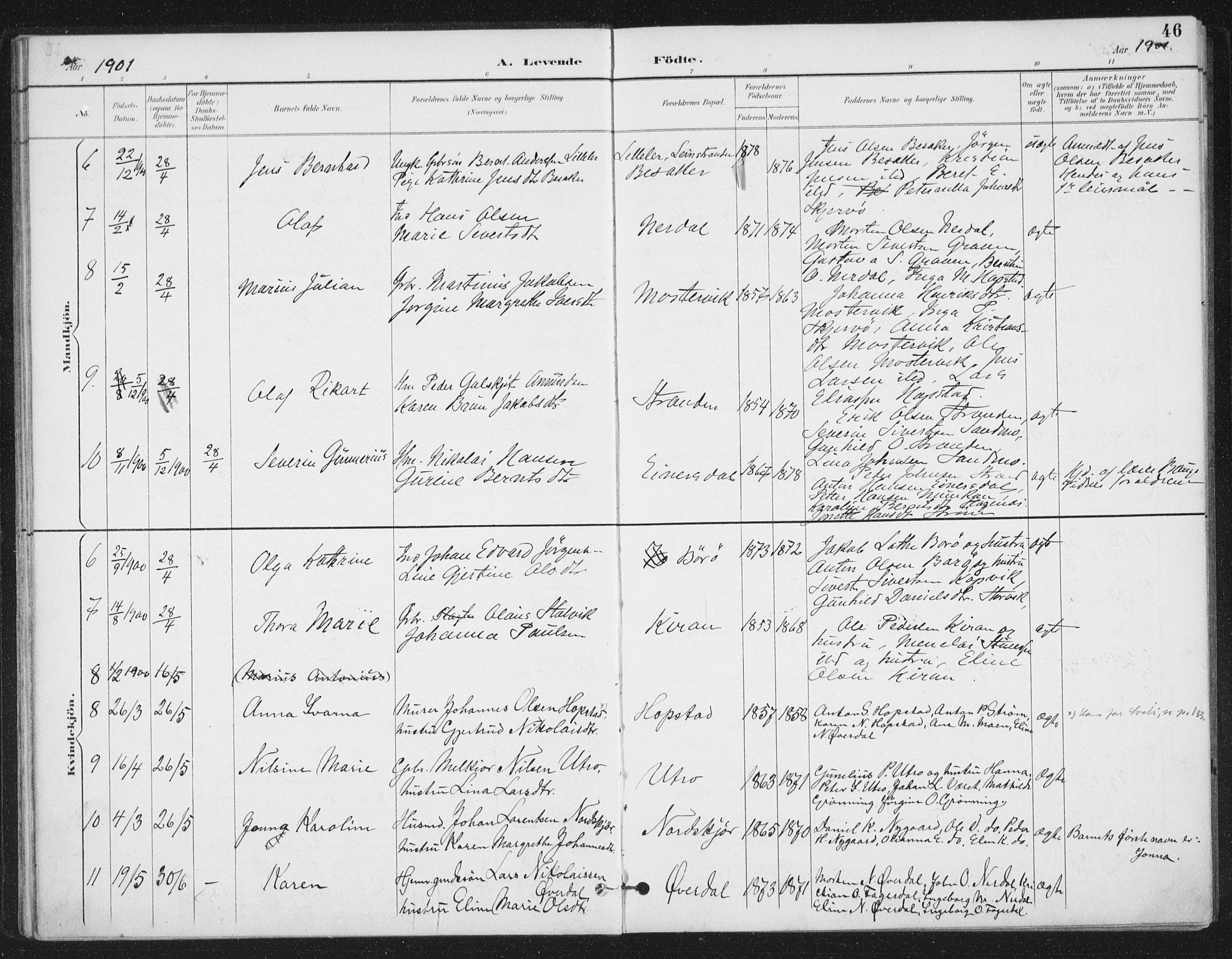 Ministerialprotokoller, klokkerbøker og fødselsregistre - Sør-Trøndelag, AV/SAT-A-1456/657/L0708: Parish register (official) no. 657A09, 1894-1904, p. 46