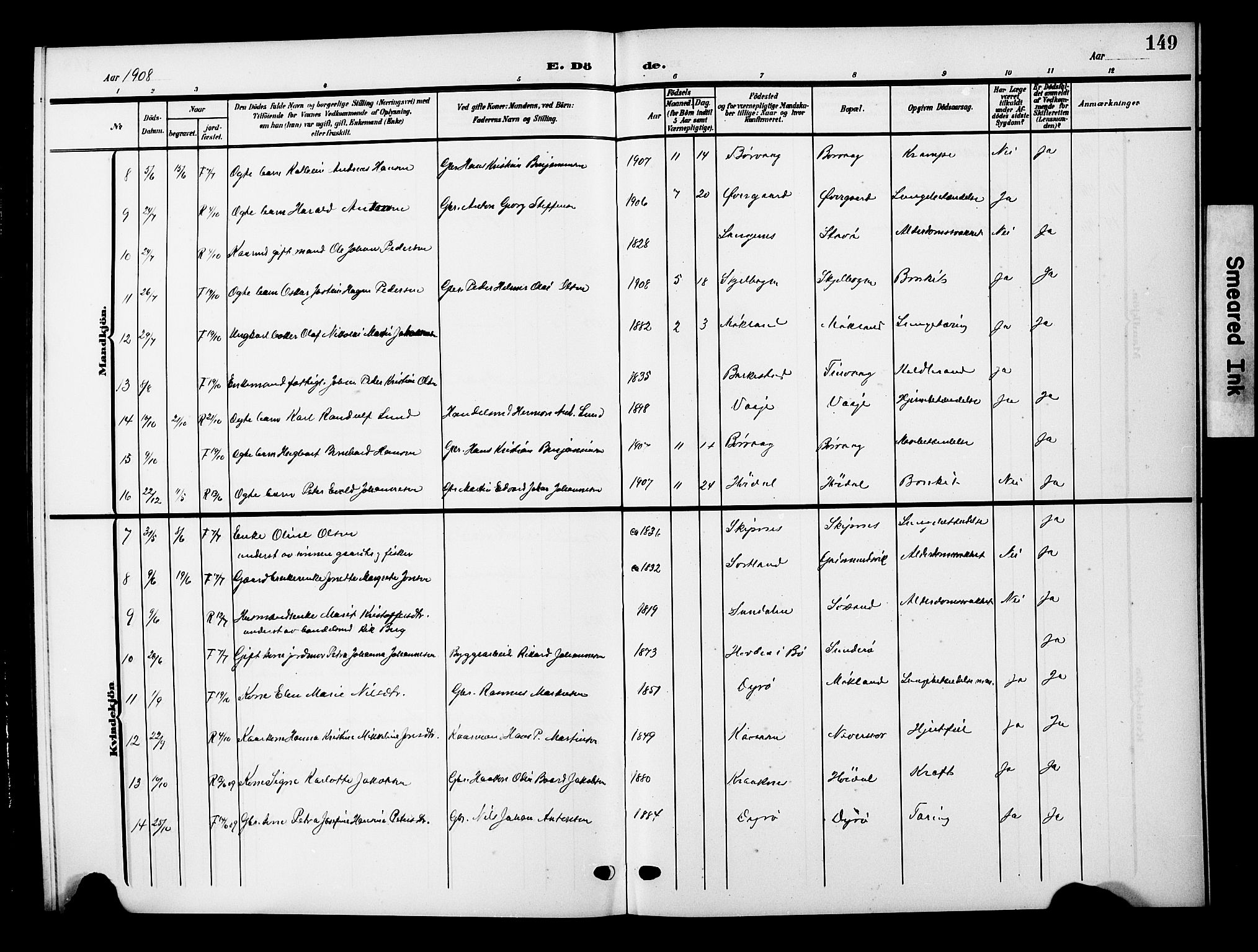 Ministerialprotokoller, klokkerbøker og fødselsregistre - Nordland, AV/SAT-A-1459/893/L1350: Parish register (copy) no. 893C05, 1906-1927, p. 149