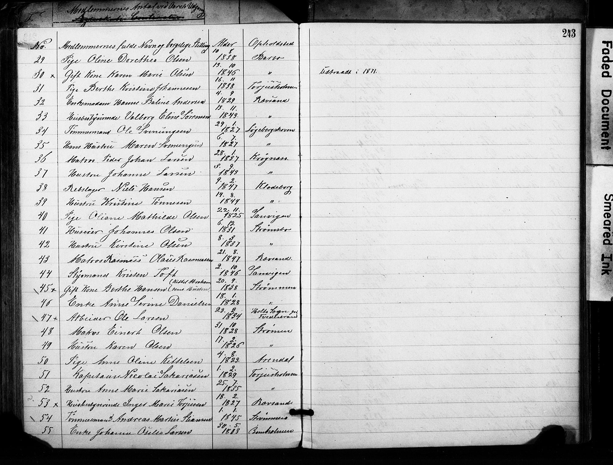 Metodistmenigheten, Arendal, AV/SAK-1292-0011/F/Fa/L0001: Dissenter register no. F-2, 1867-1879, p. 243