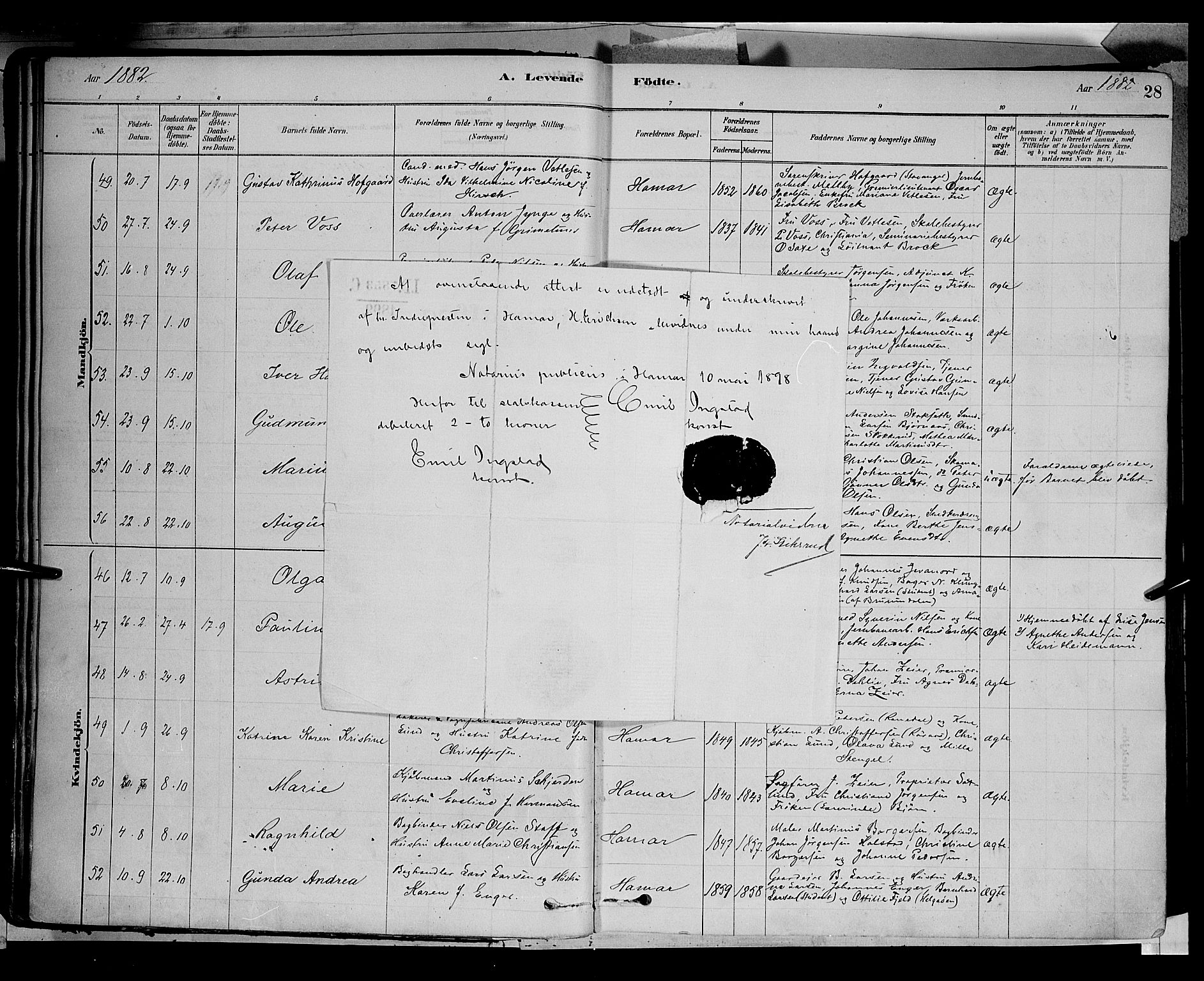 Vang prestekontor, Hedmark, AV/SAH-PREST-008/H/Ha/Haa/L0016: Parish register (official) no. 16, 1878-1889, p. 28