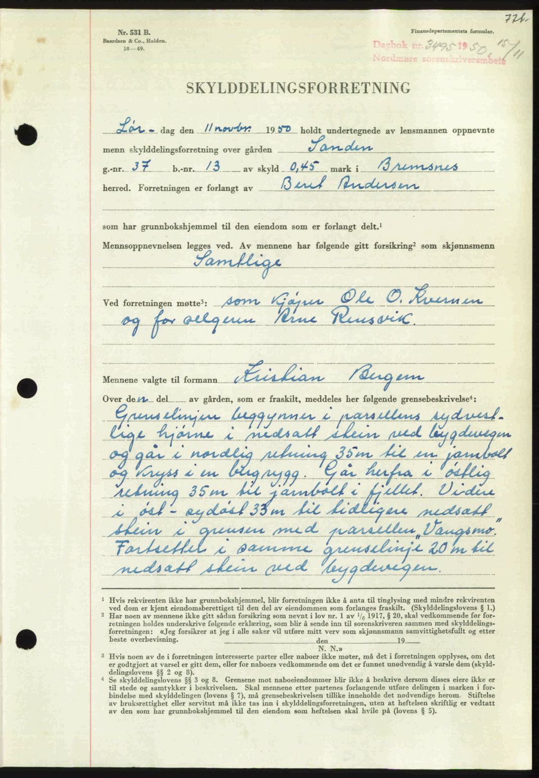 Nordmøre sorenskriveri, AV/SAT-A-4132/1/2/2Ca: Mortgage book no. A116, 1950-1950, Diary no: : 3495/1950