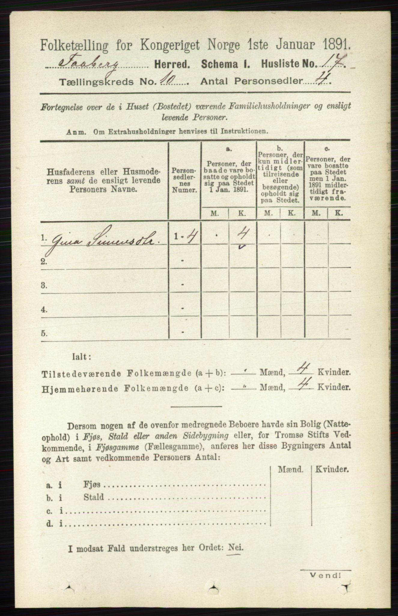 RA, 1891 census for 0524 Fåberg, 1891, p. 4055