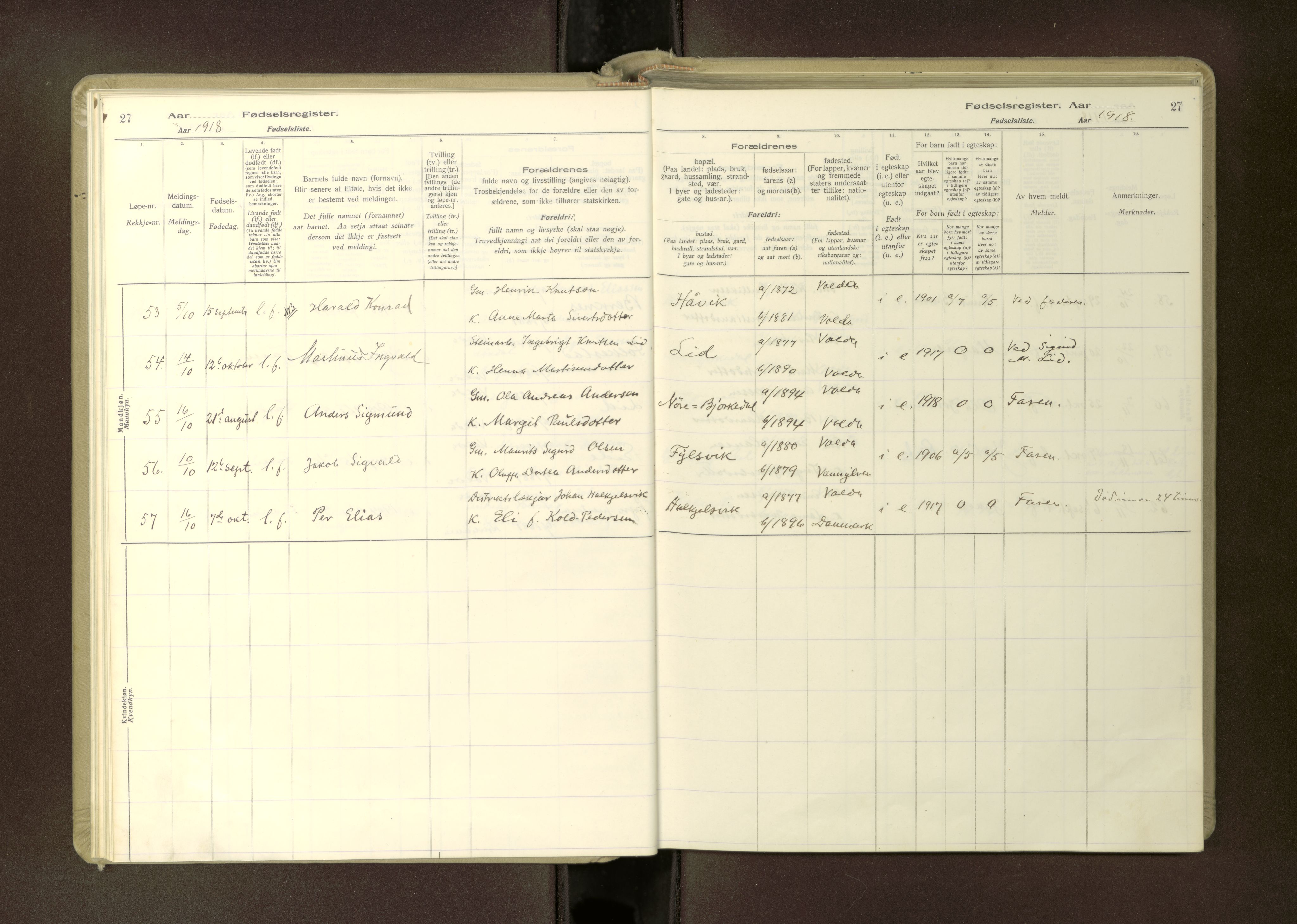 Ministerialprotokoller, klokkerbøker og fødselsregistre - Møre og Romsdal, AV/SAT-A-1454/511/L0165: Birth register no. 511---, 1916-1937, p. 27