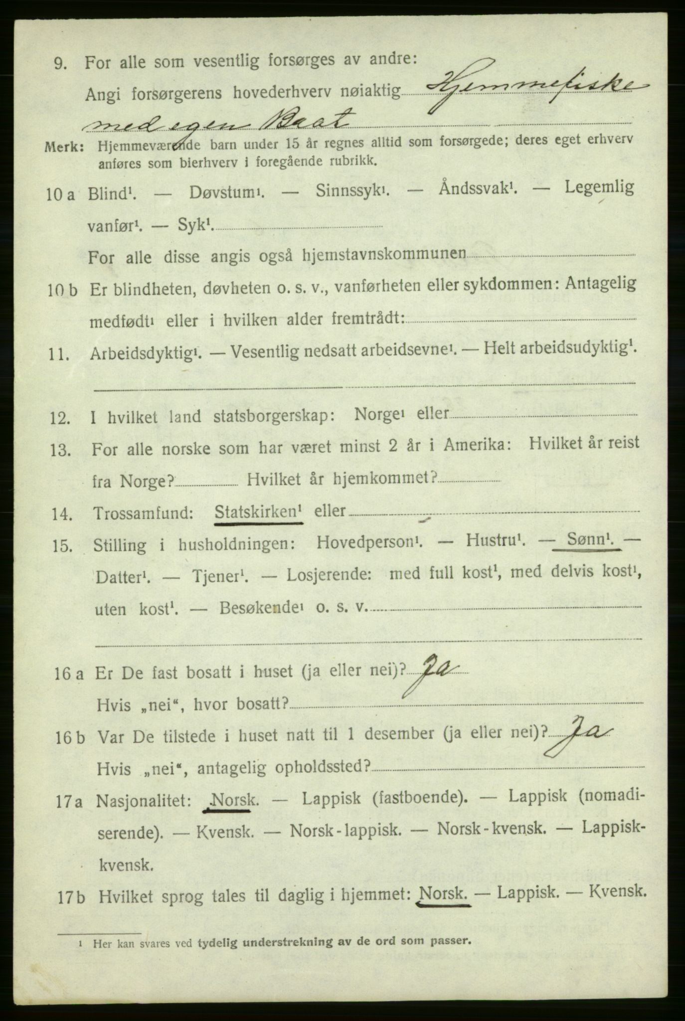 SATØ, 1920 census for Talvik, 1920, p. 1039