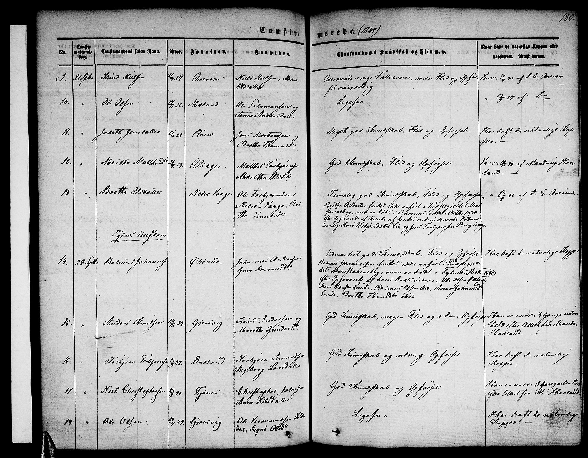 Tysnes sokneprestembete, AV/SAB-A-78601/H/Haa: Parish register (official) no. A 9, 1837-1848, p. 180