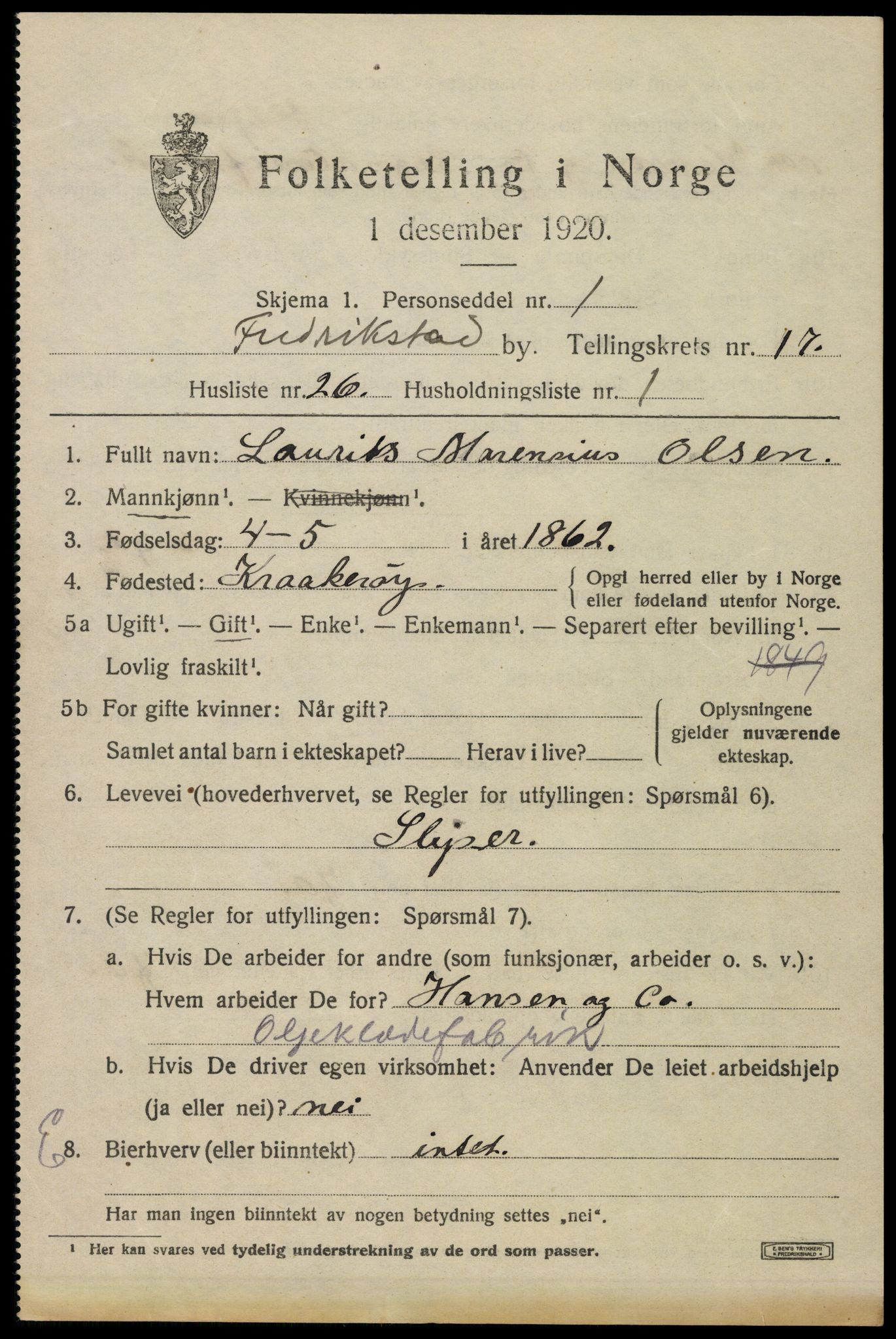 SAO, 1920 census for Fredrikstad, 1920, p. 39251