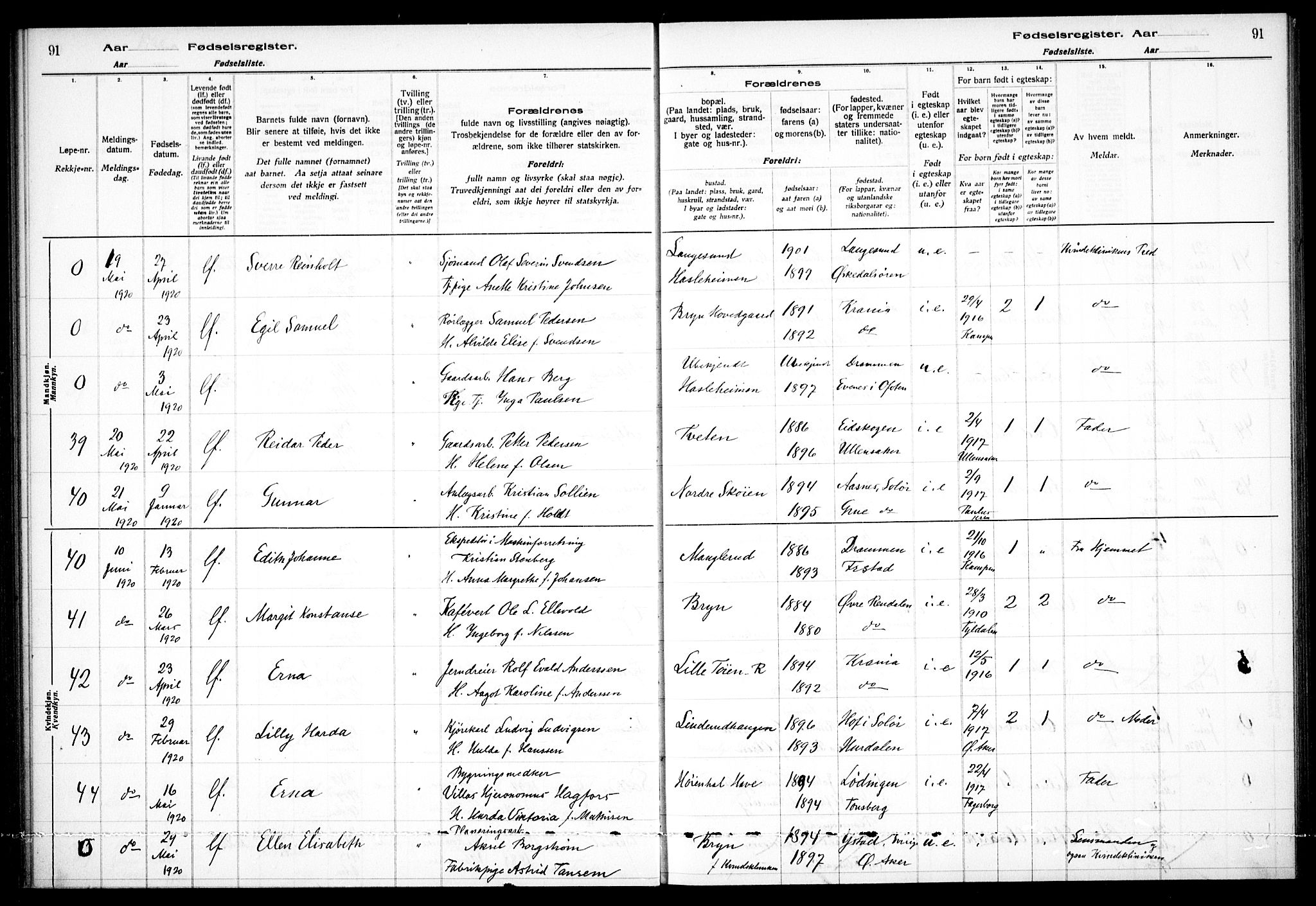 Østre Aker prestekontor Kirkebøker, AV/SAO-A-10840/J/Ja/L0001: Birth register no. I 1, 1916-1923, p. 91