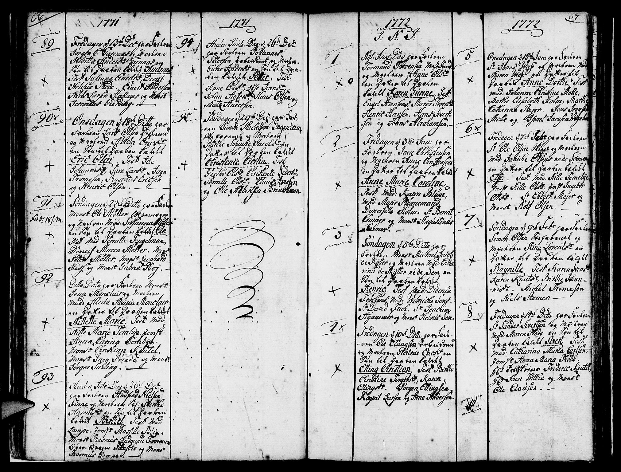 Nykirken Sokneprestembete, AV/SAB-A-77101/H/Haa/L0004: Parish register (official) no. A 4, 1765-1775, p. 66-67