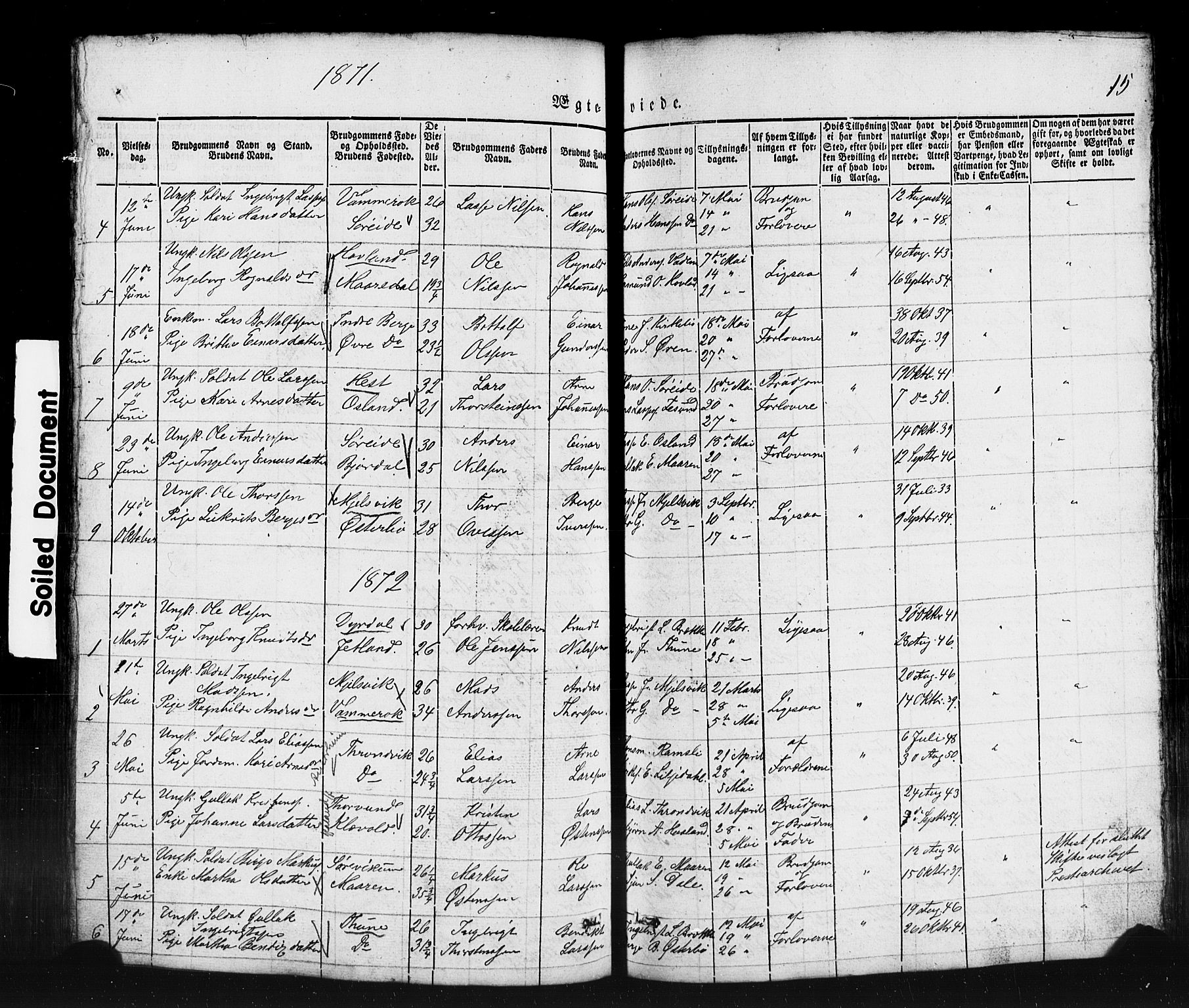 Lavik sokneprestembete, SAB/A-80901: Parish register (copy) no. B 1, 1854-1881, p. 15