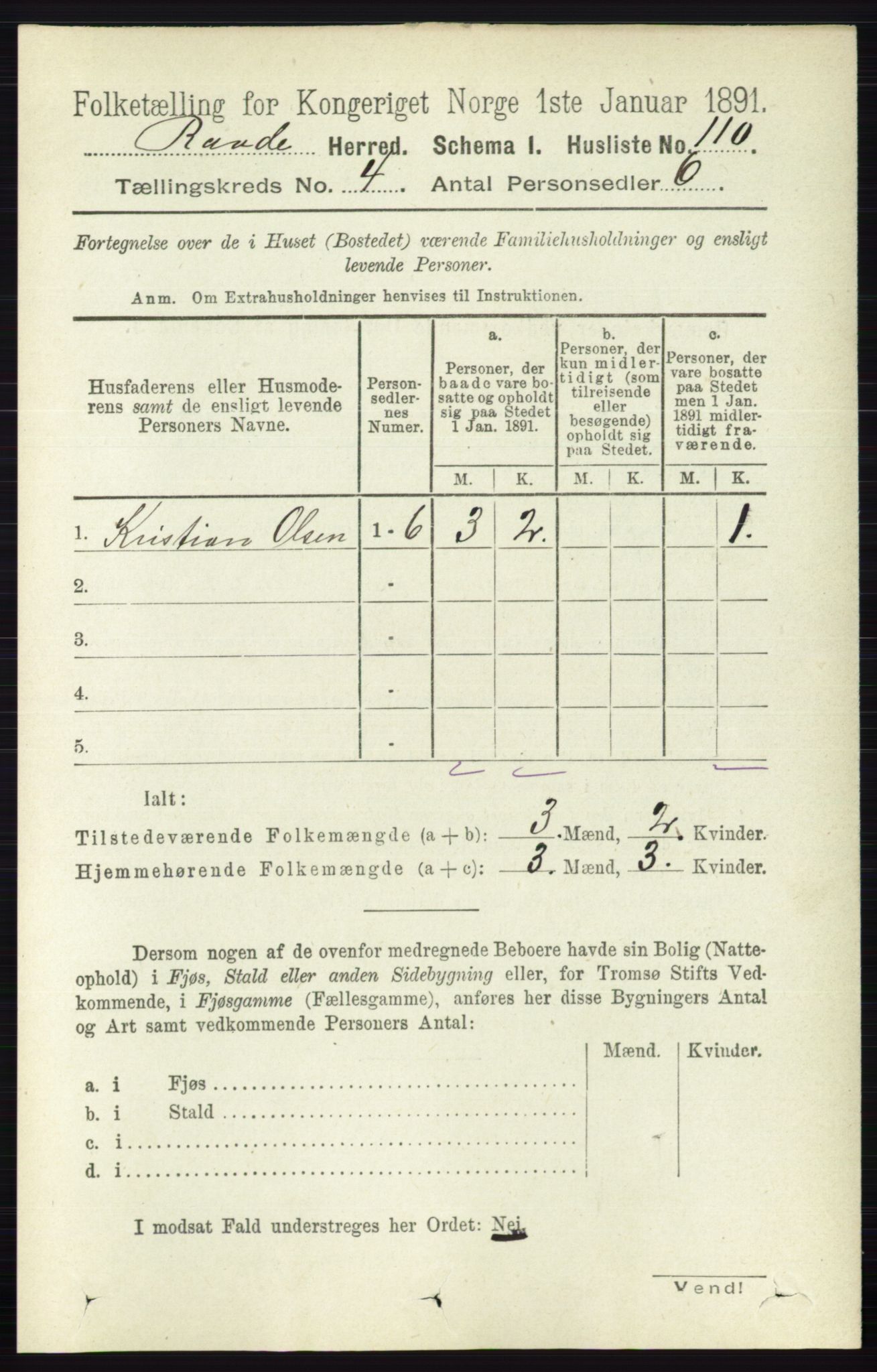 RA, 1891 census for 0135 Råde, 1891, p. 1848