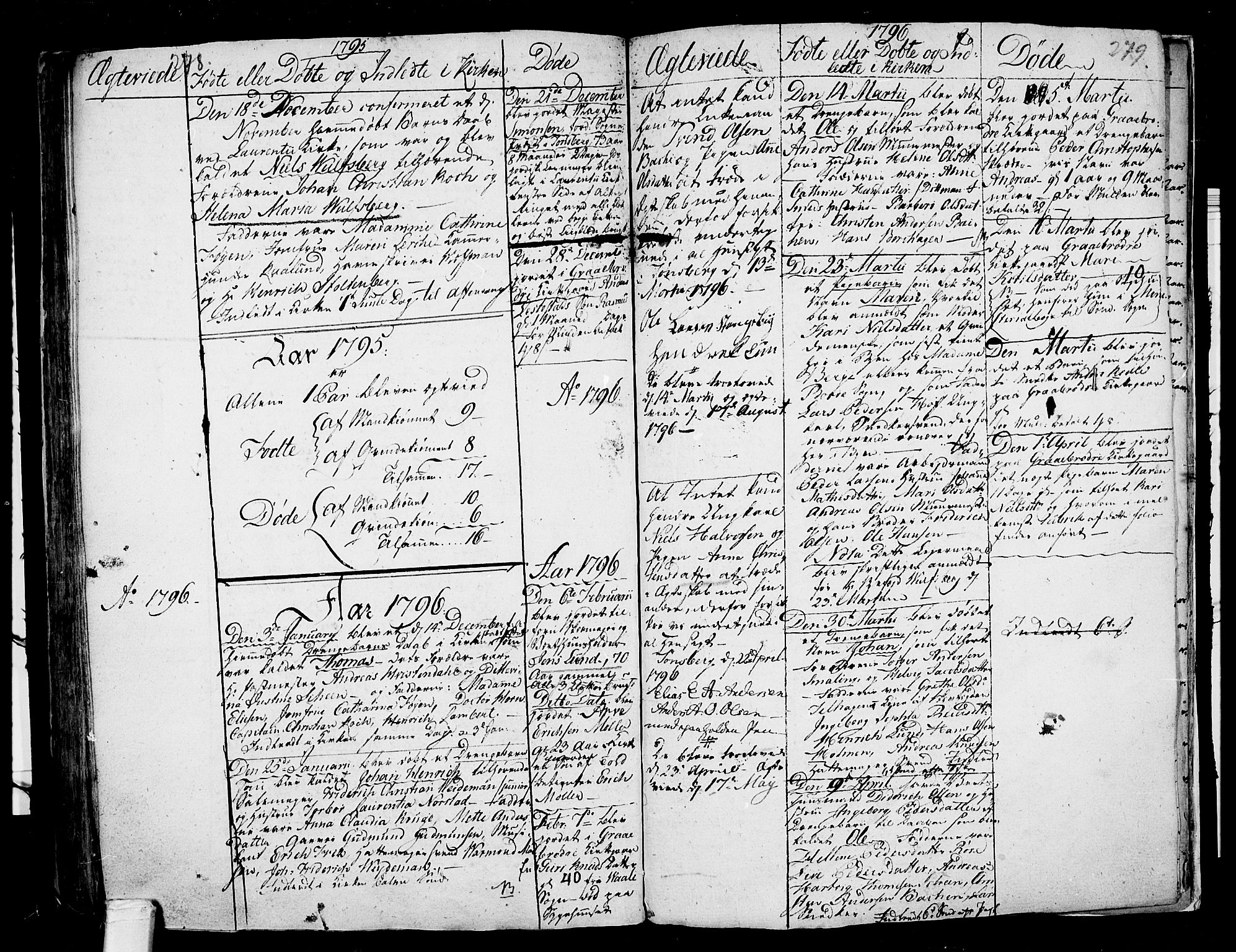 Tønsberg kirkebøker, AV/SAKO-A-330/F/Fb/L0001: Parish register (official) no. II 1, 1690-1796, p. 278-279