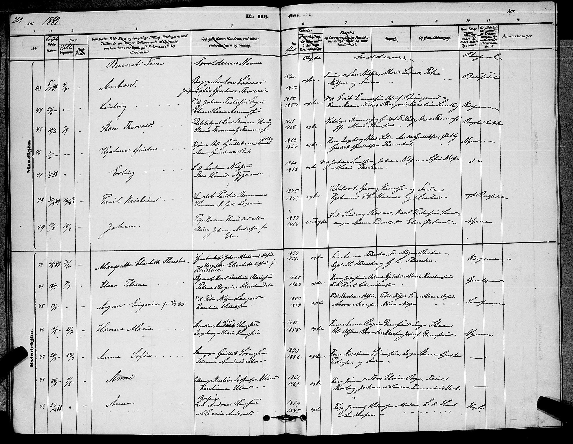 Kongsberg kirkebøker, AV/SAKO-A-22/G/Ga/L0005: Parish register (copy) no. 5, 1878-1889, p. 269