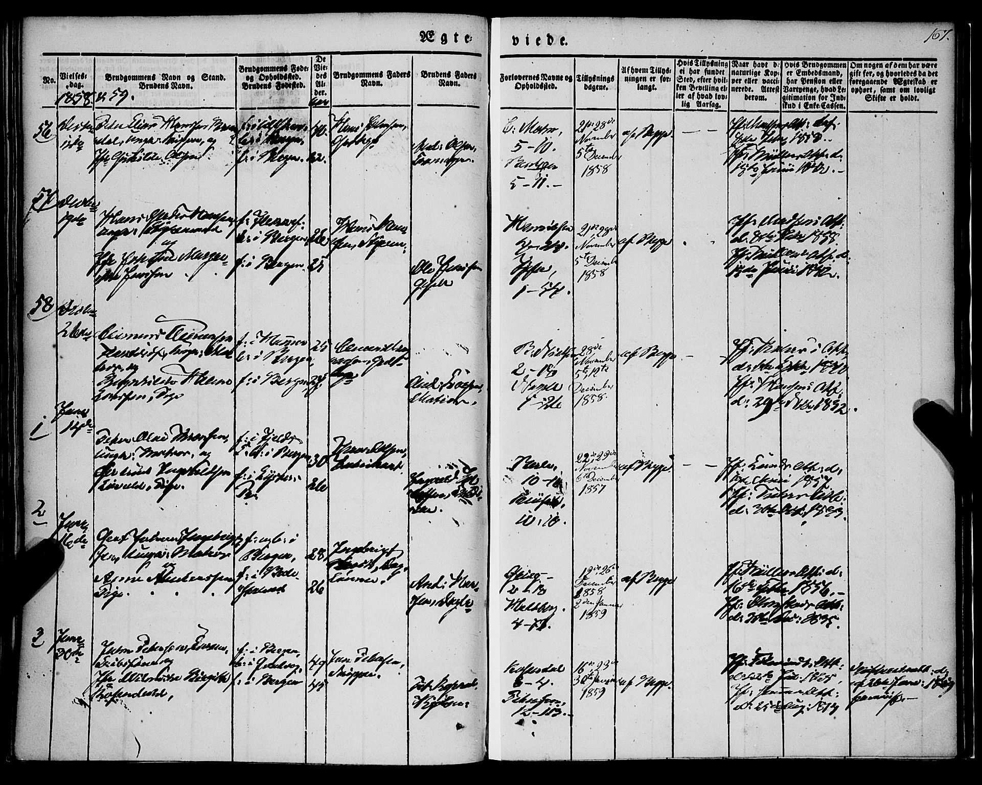Nykirken Sokneprestembete, SAB/A-77101/H/Haa/L0031: Parish register (official) no. D 1, 1834-1861, p. 167