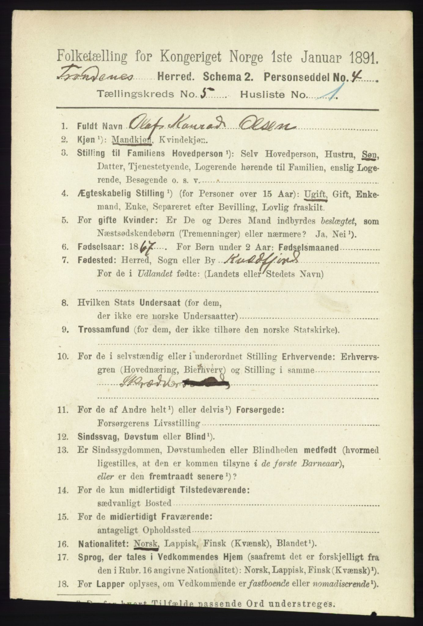 RA, 1891 census for 1914 Trondenes, 1891, p. 2826