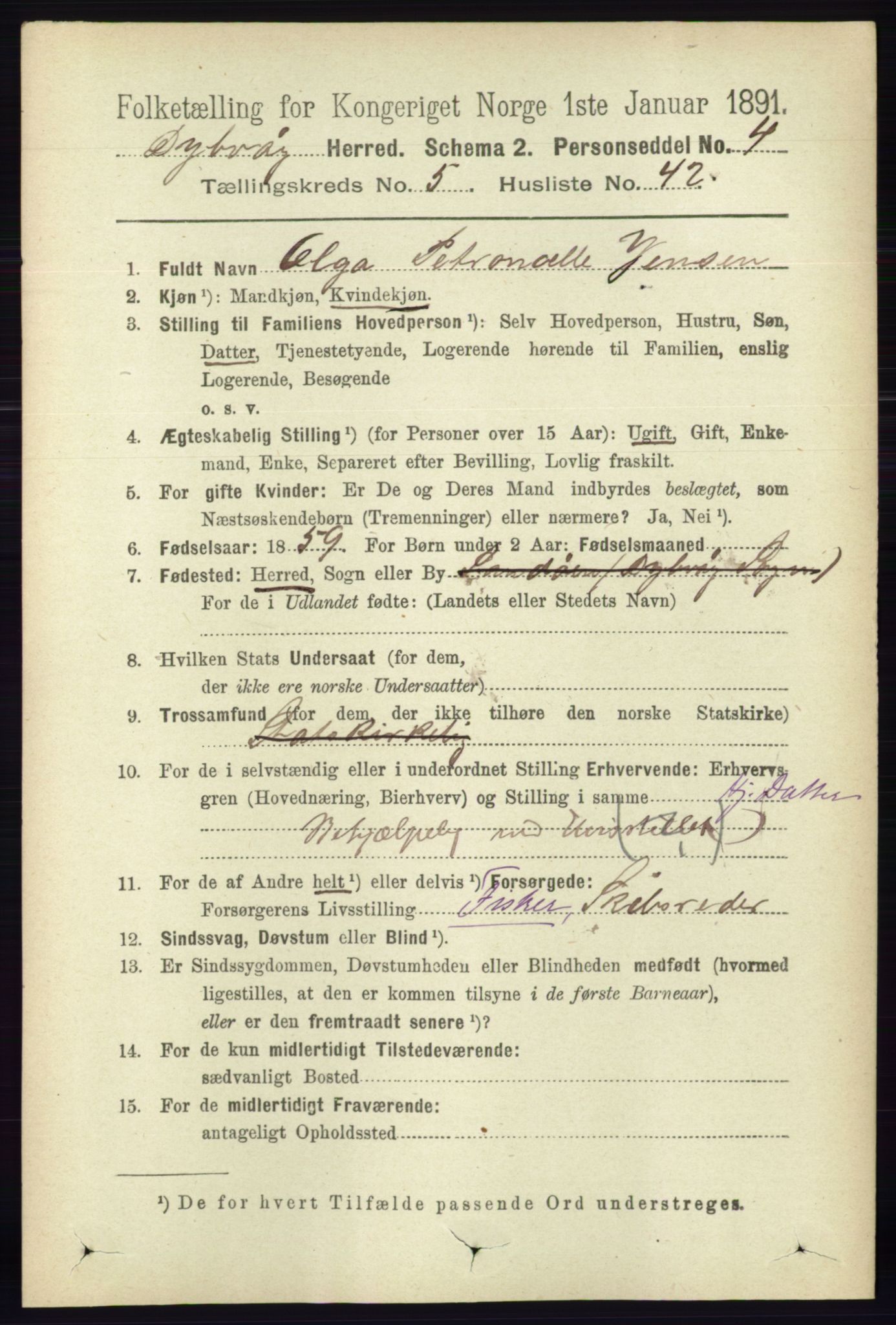 RA, 1891 census for 0915 Dypvåg, 1891, p. 1622