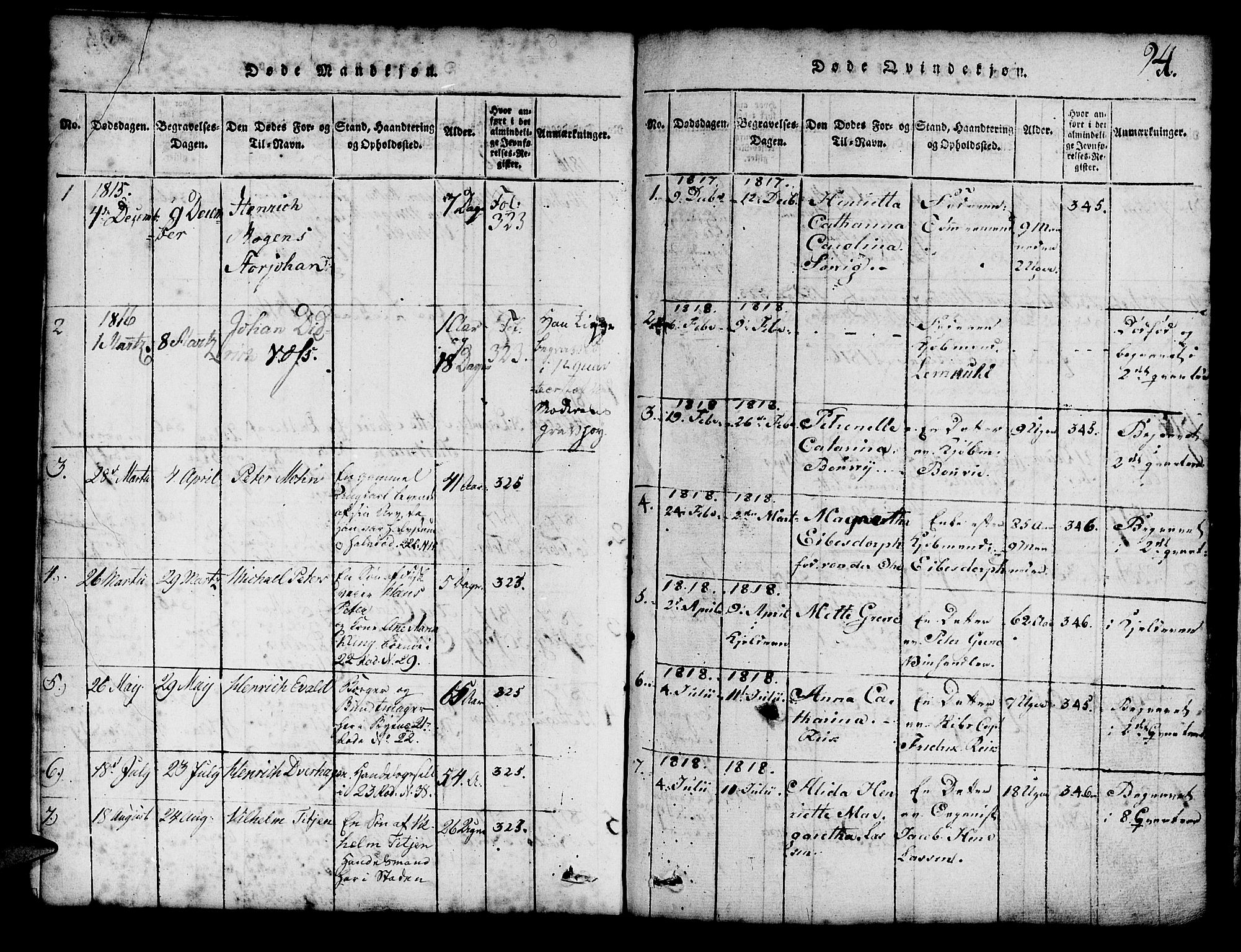Mariakirken Sokneprestembete, SAB/A-76901/H/Hab/L0001: Parish register (copy) no. A 1, 1815-1846, p. 94