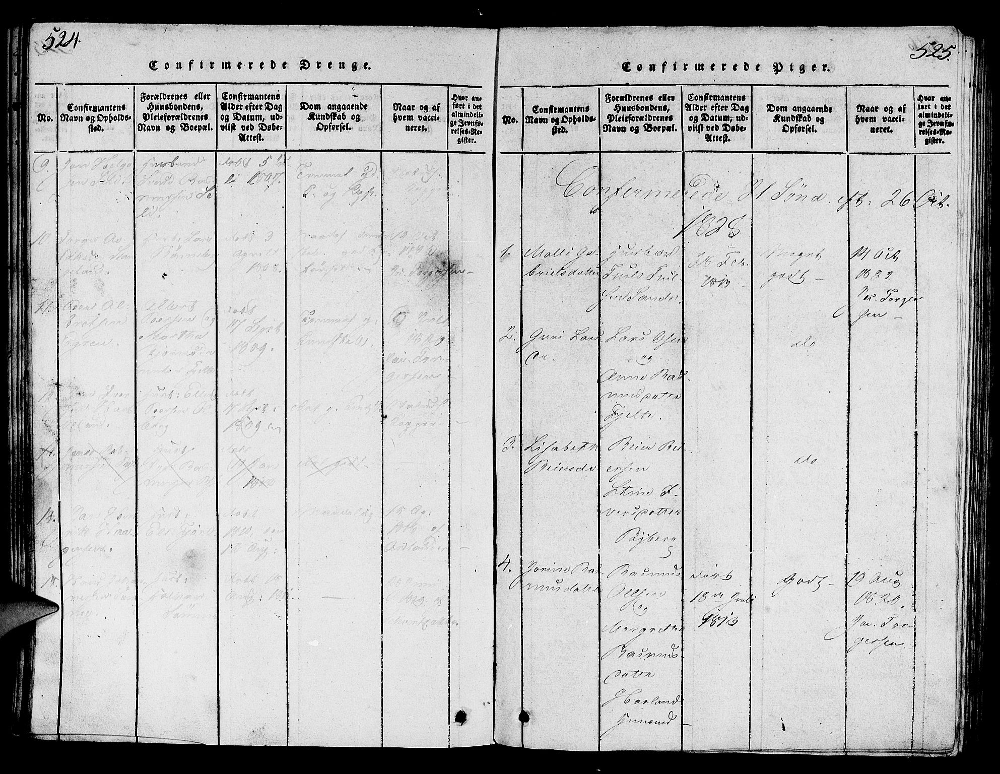 Håland sokneprestkontor, AV/SAST-A-101802/001/30BA/L0004: Parish register (official) no. A 4, 1815-1829, p. 524-525